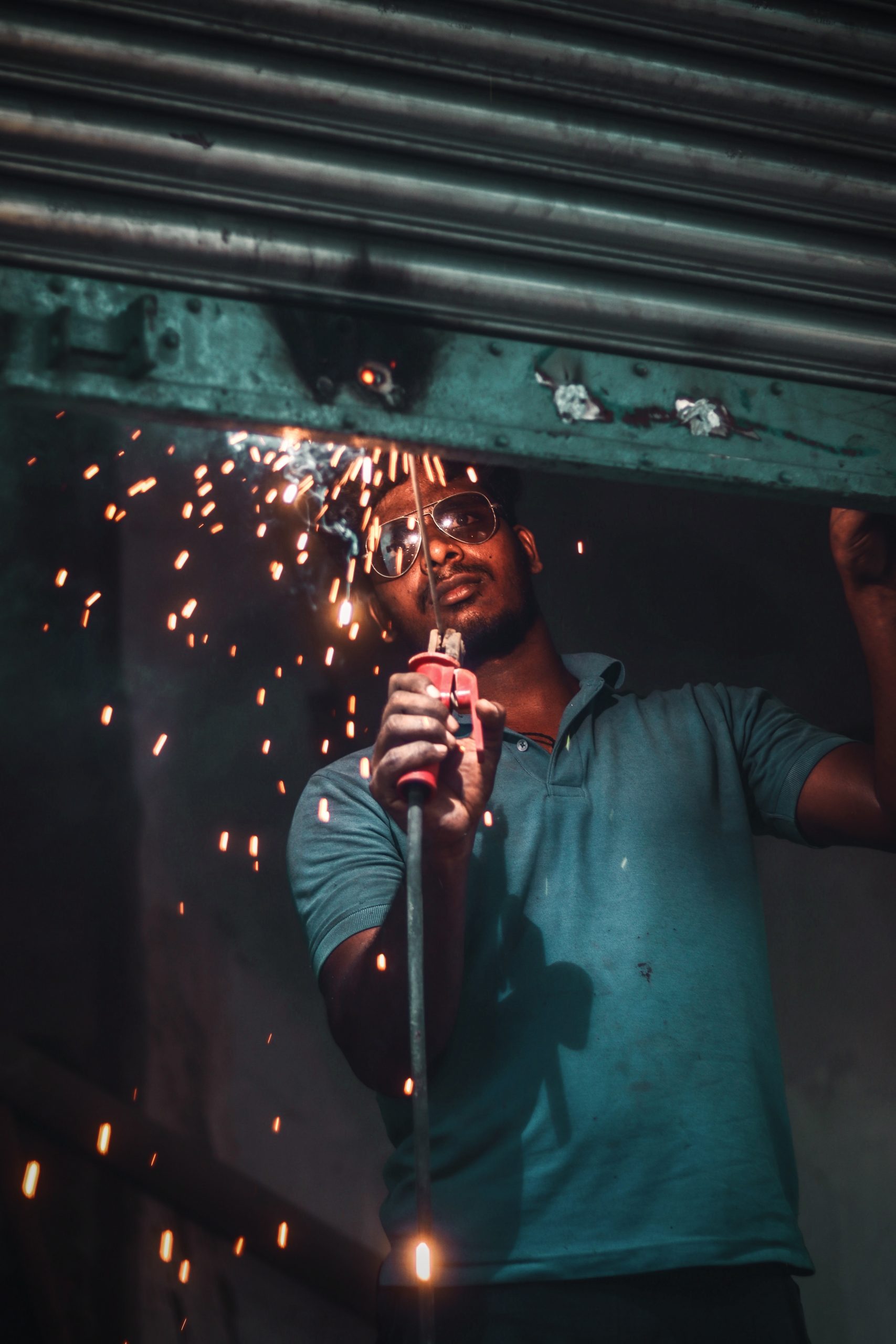 Welding work on a shutter