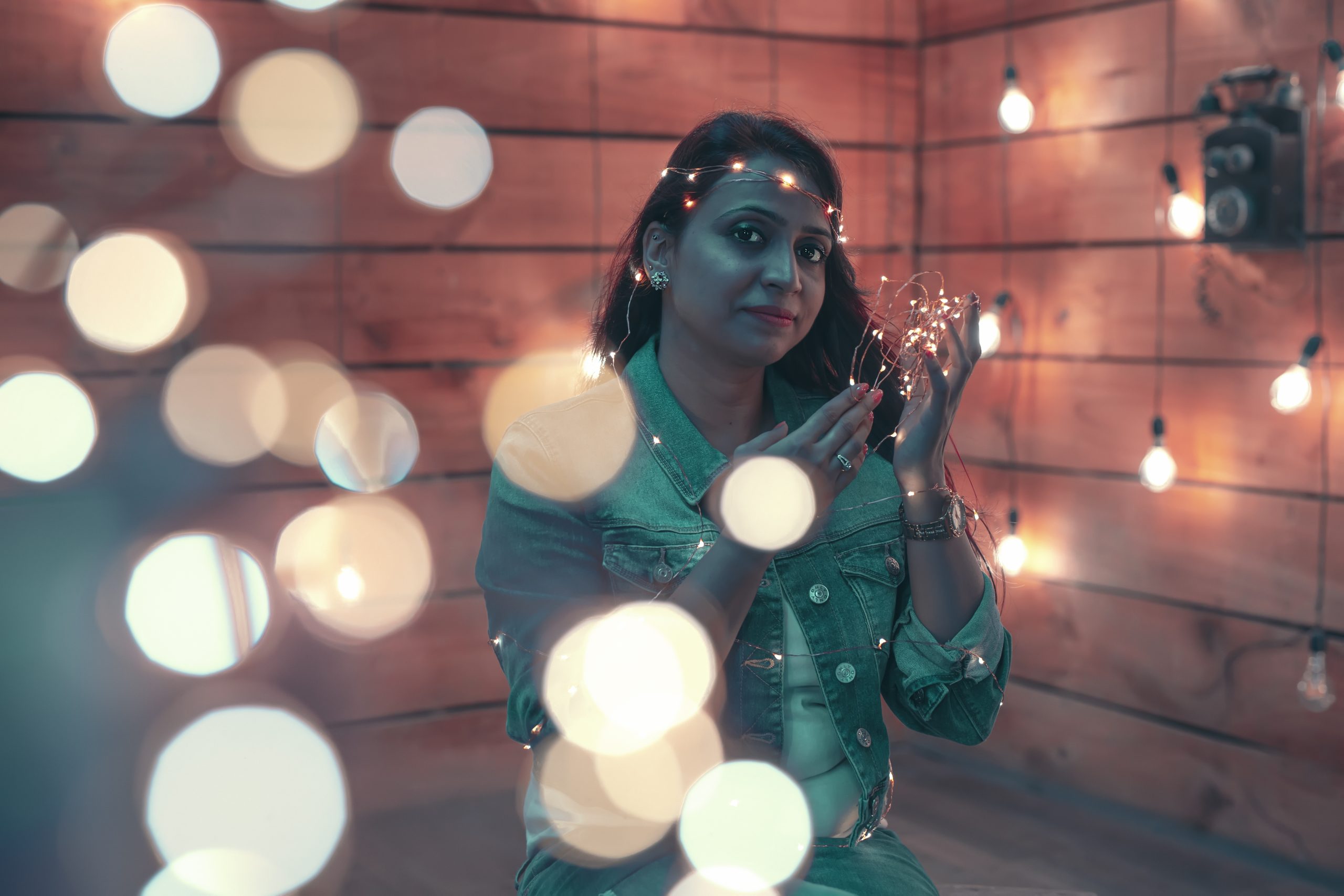 A woman with lights