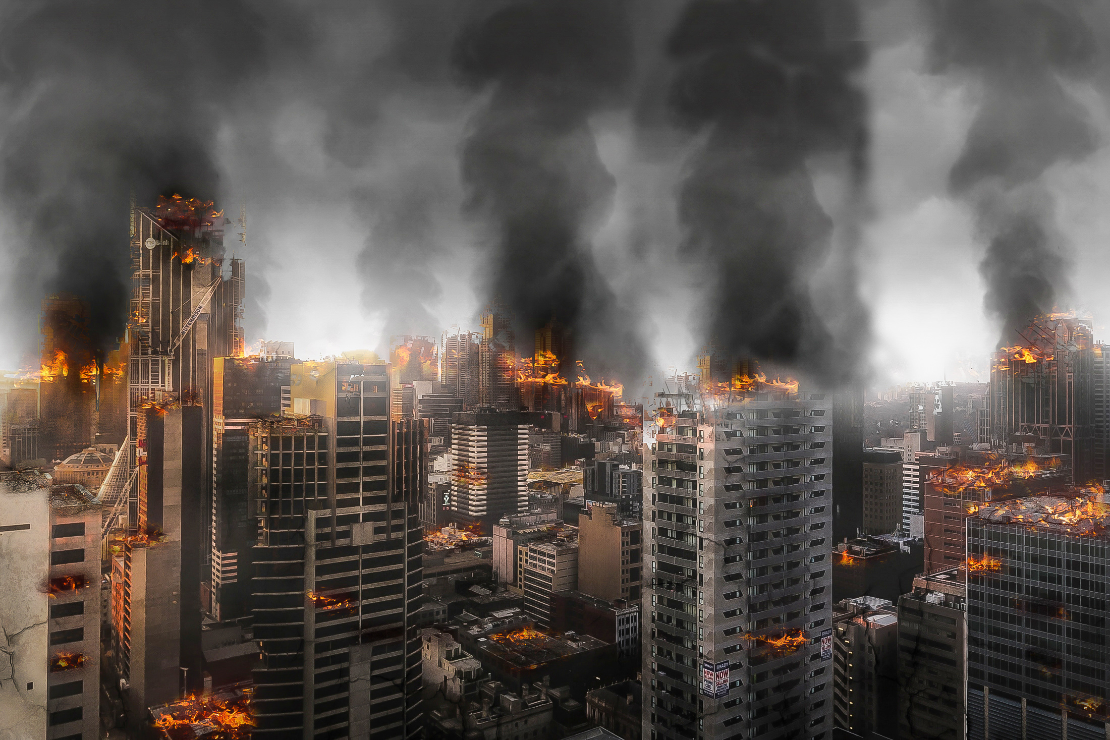 A burning city
