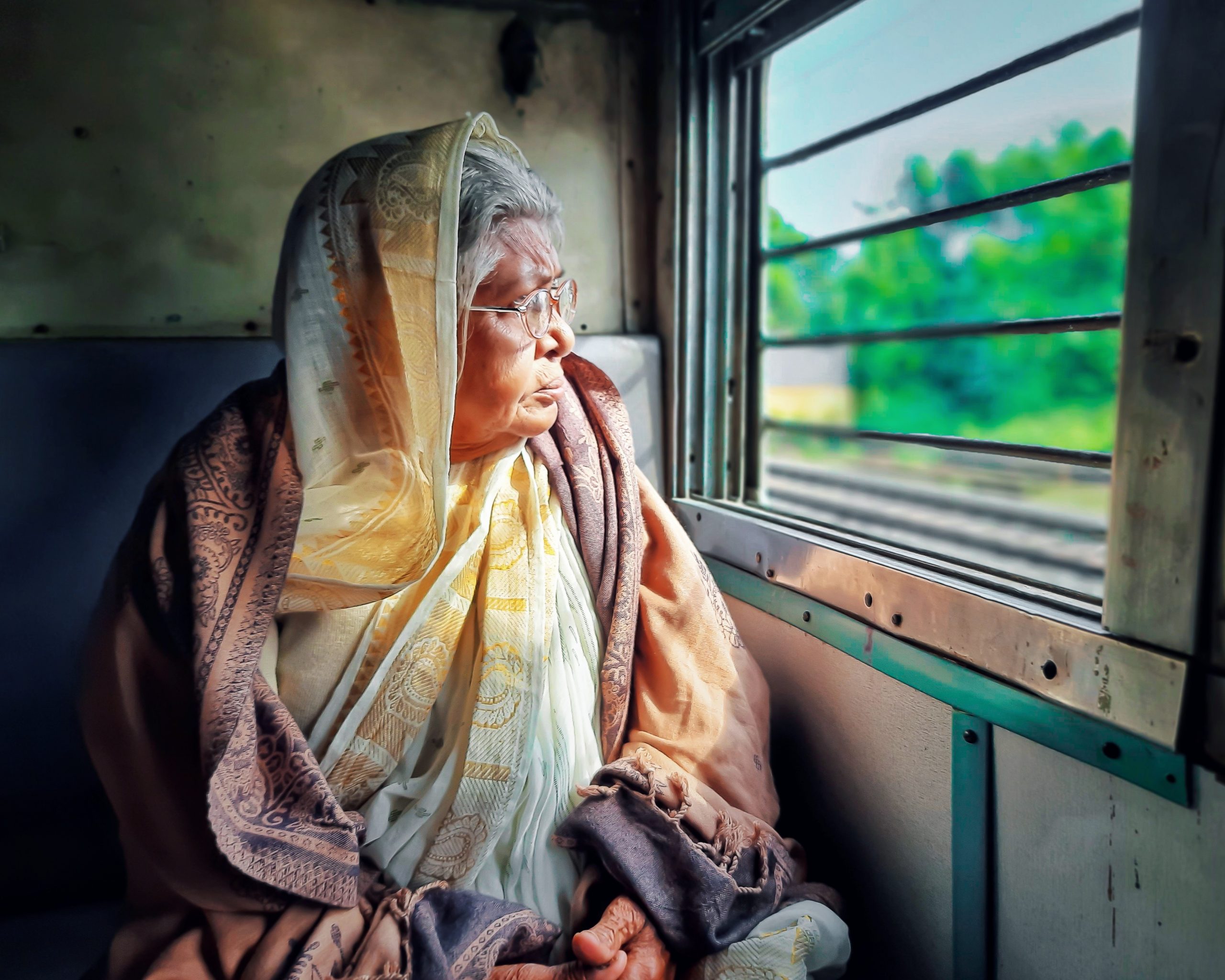 old woman in a train