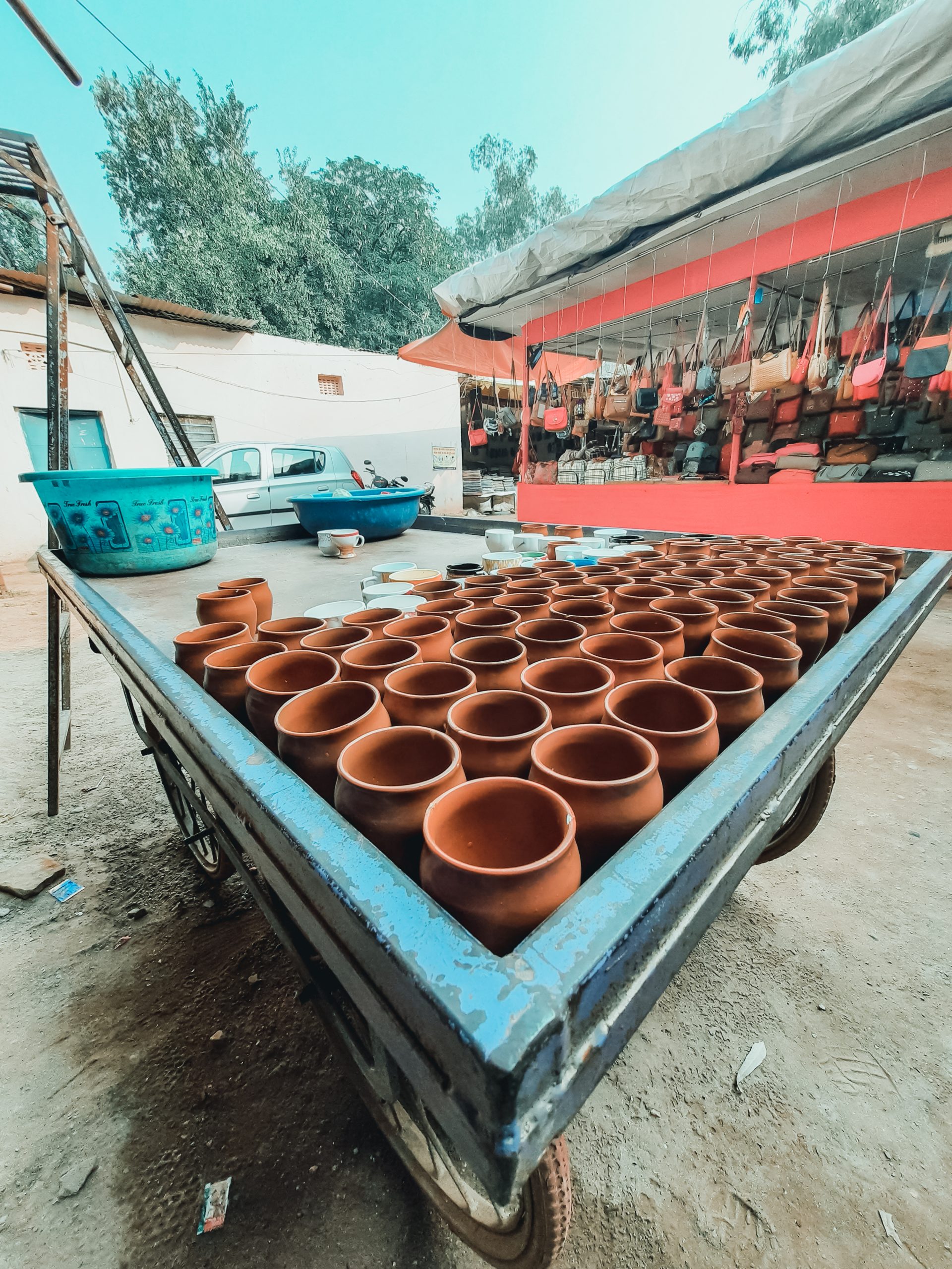 Clay pots on a cart