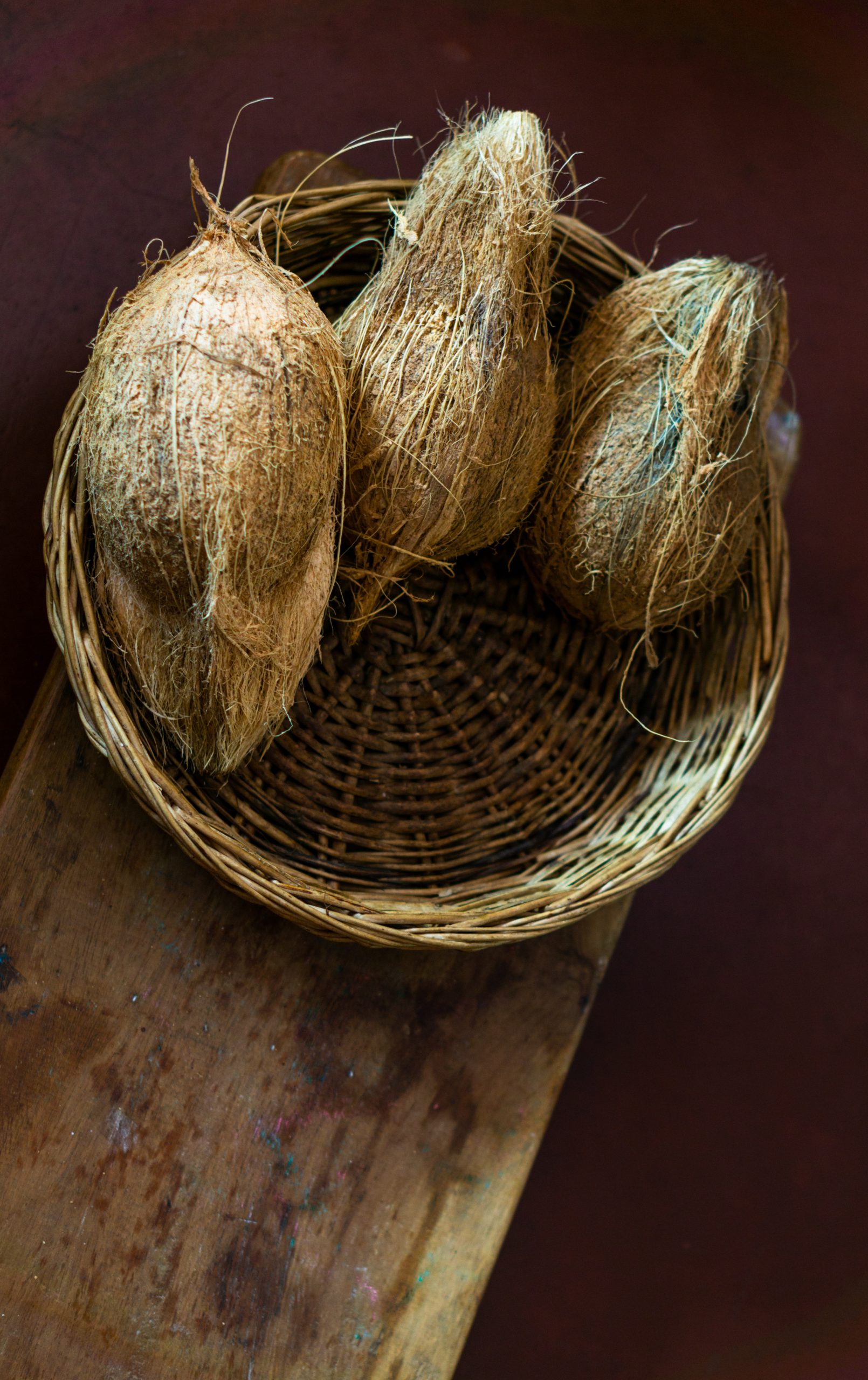 Coconut shells in a basket