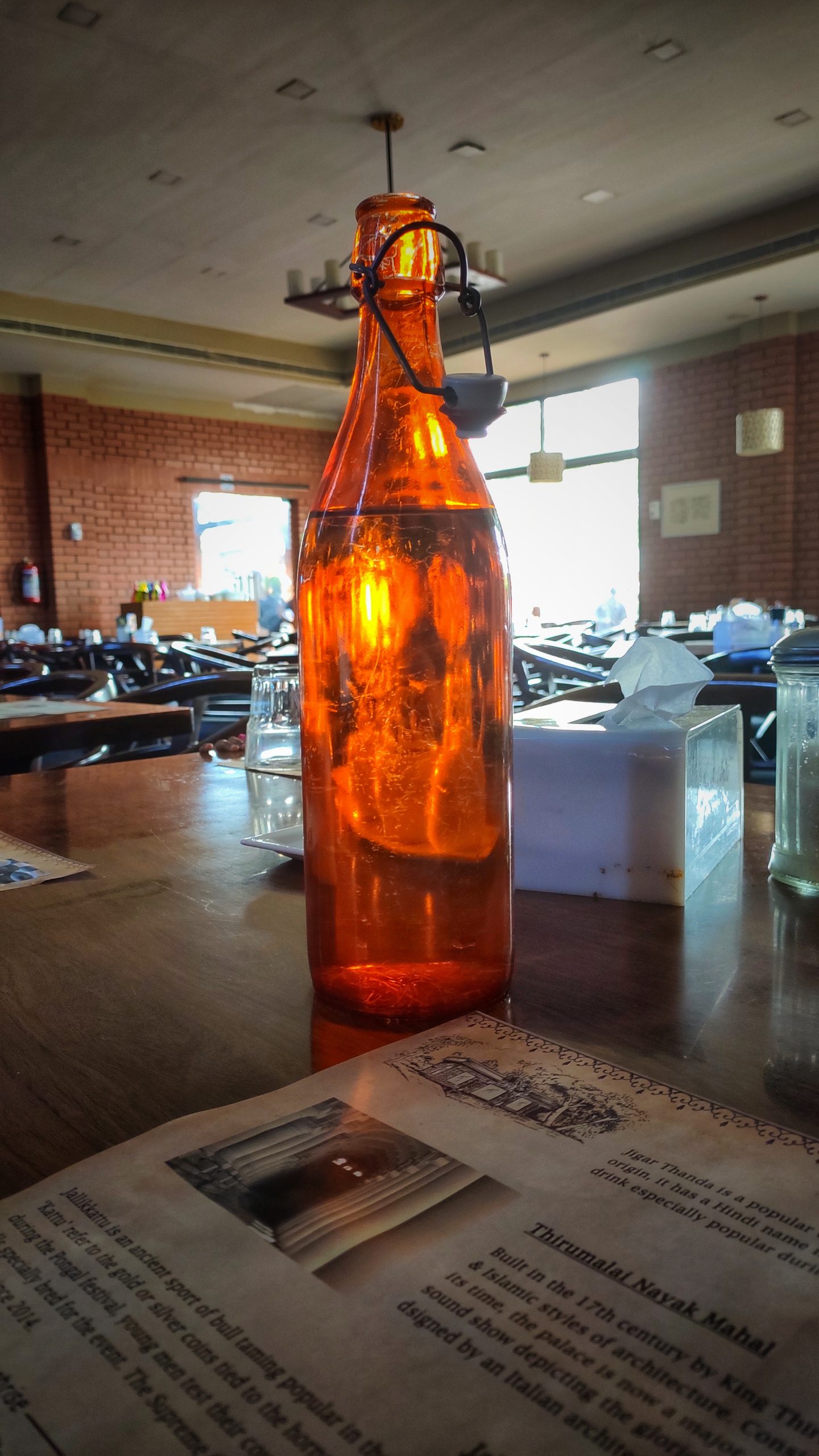 glass bottle on table