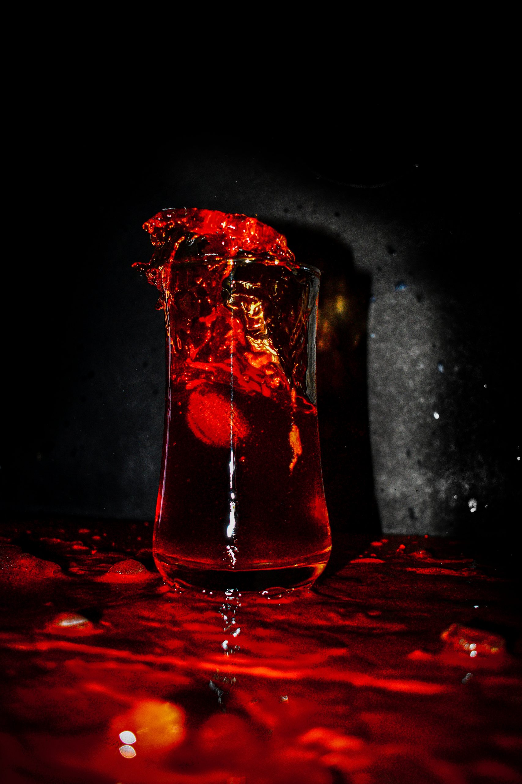 A red water glass