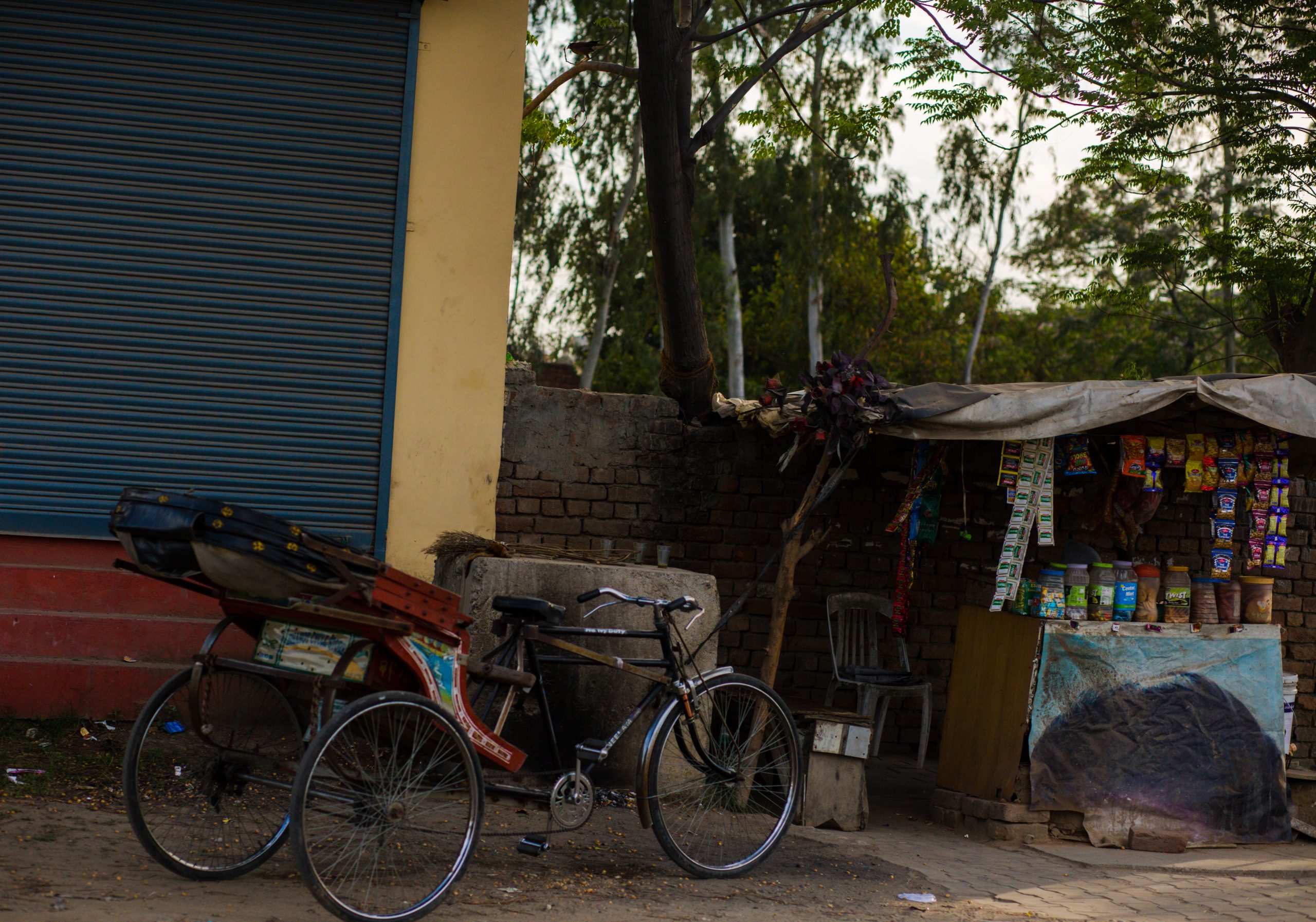 A tricycle rickshaw