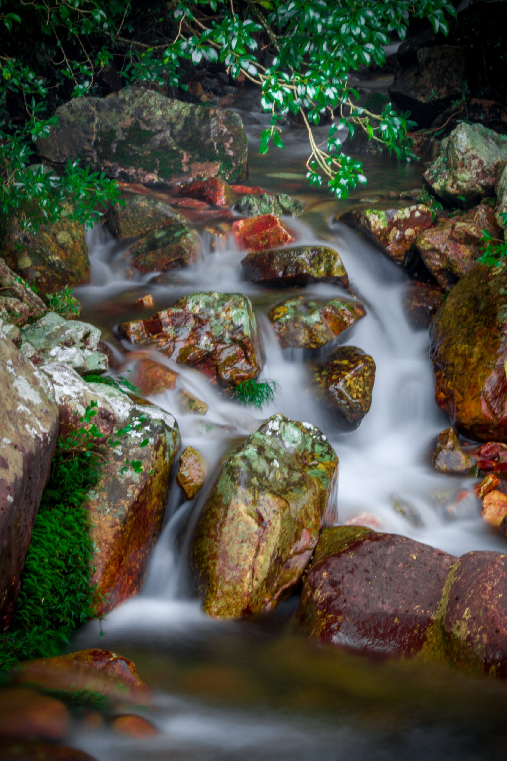 water flowing through rocks