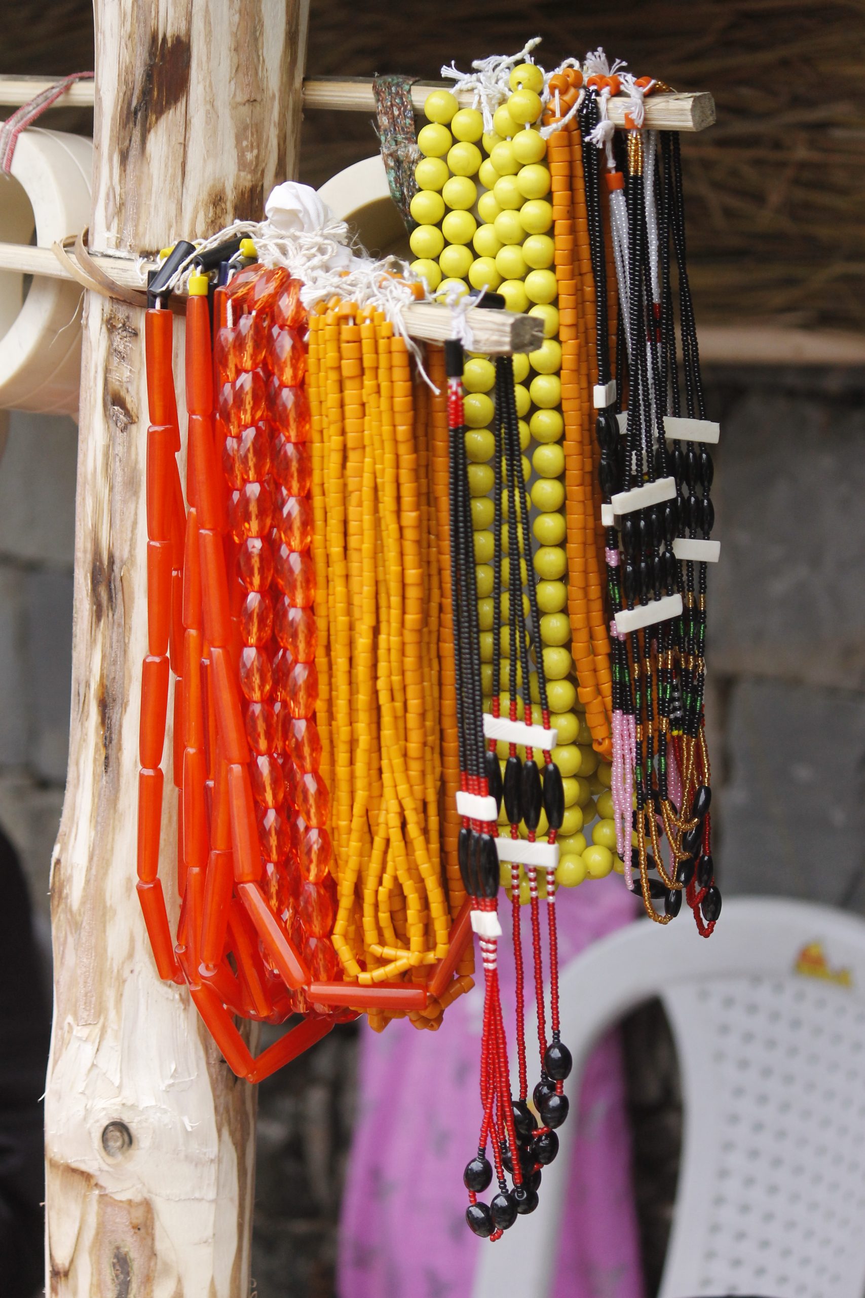 Beaded necklace on a shop