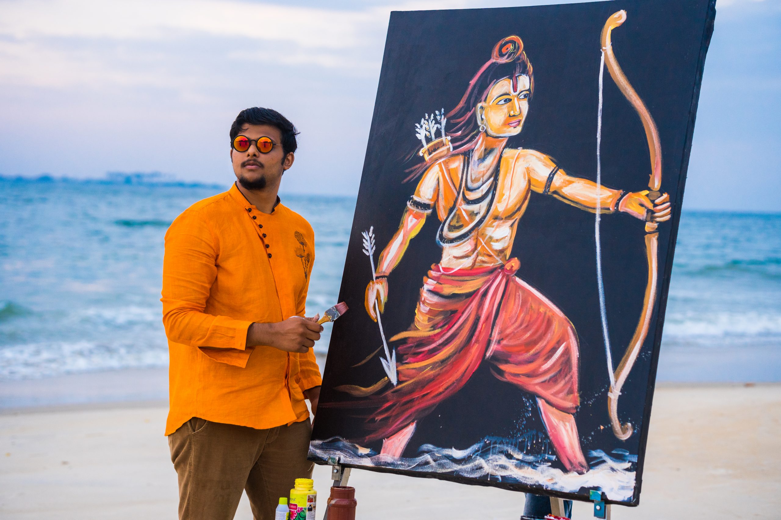 An artist making Lord Rama portrait