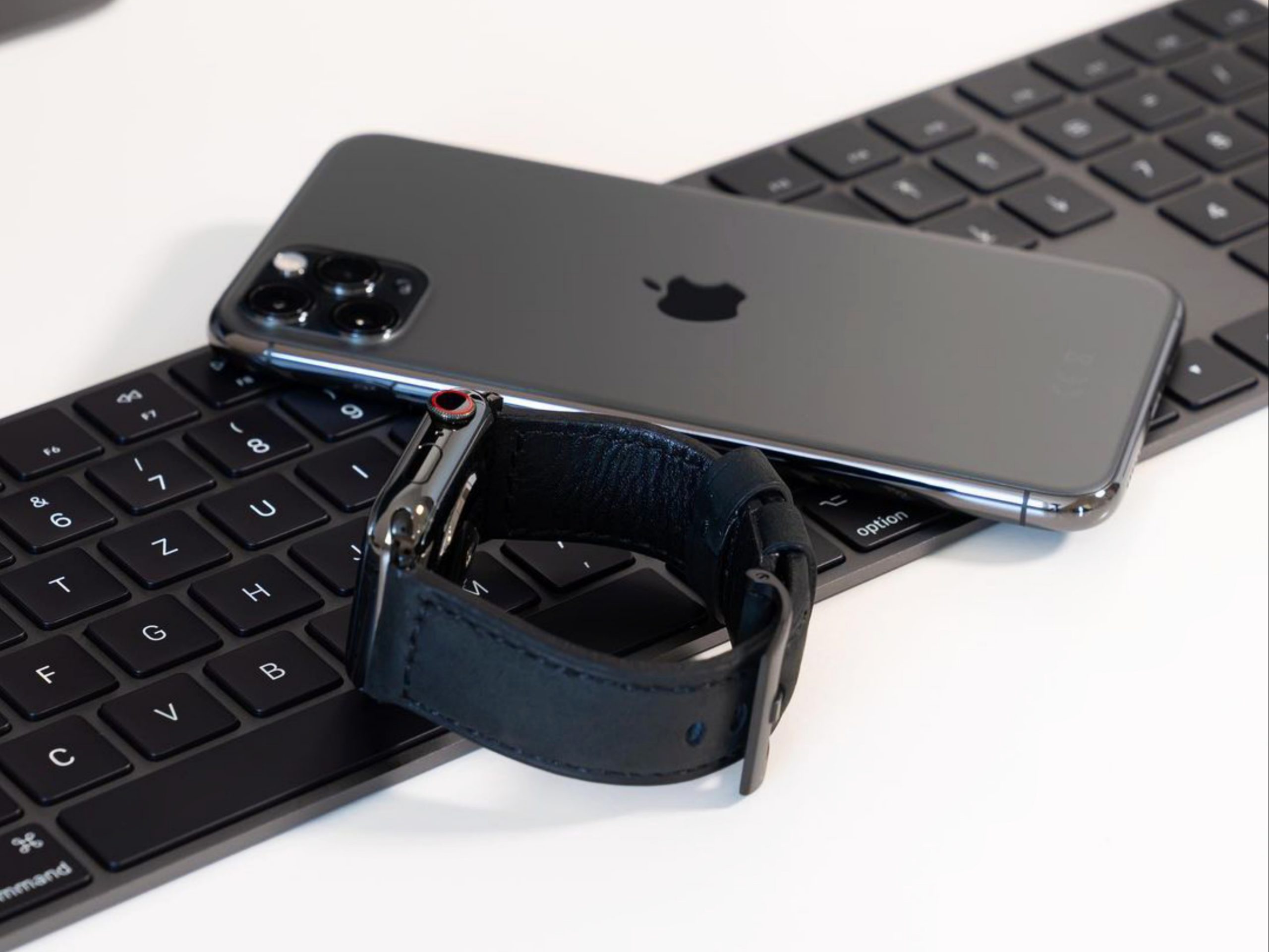 keyboard, iphone and watch