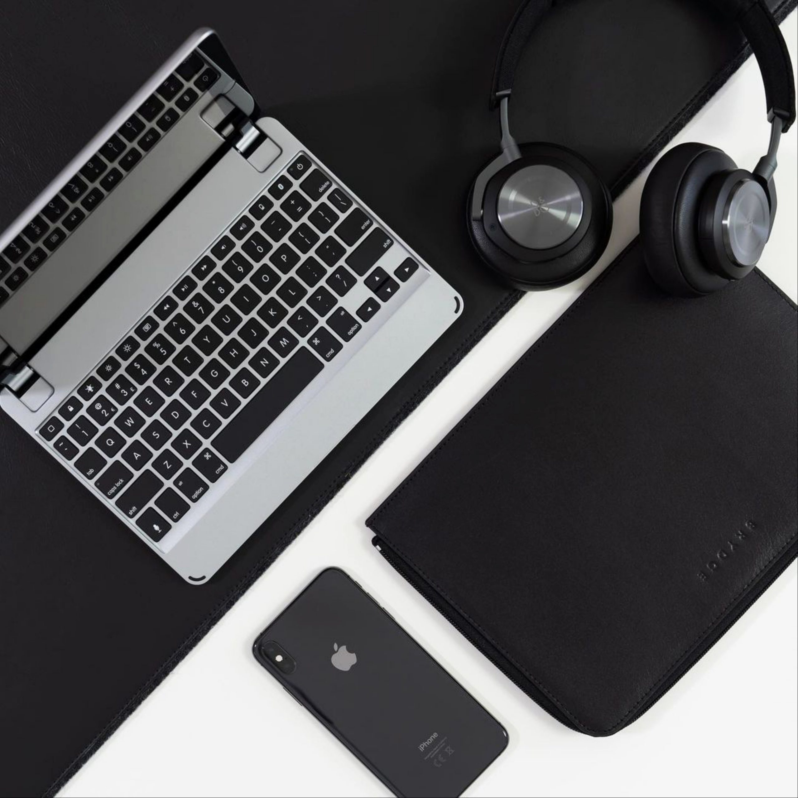 mobile, laptop, headphones