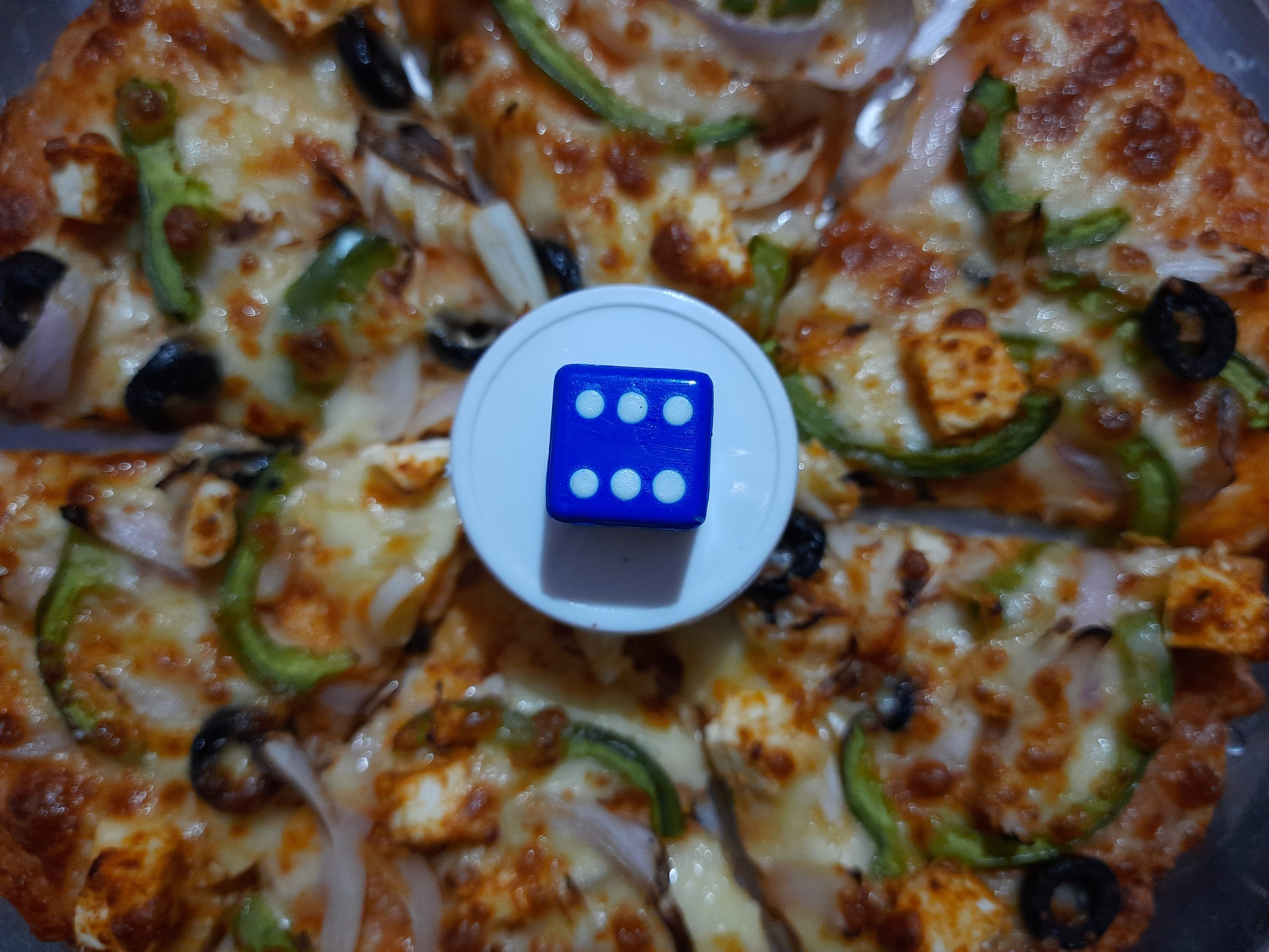 A dice on pizza