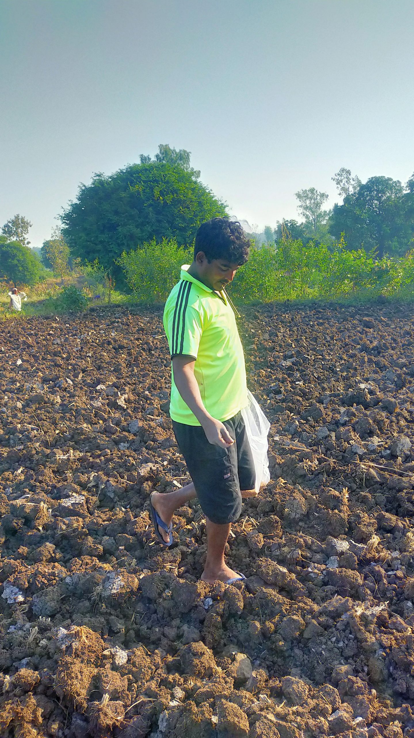 A farmer sowing the seeds