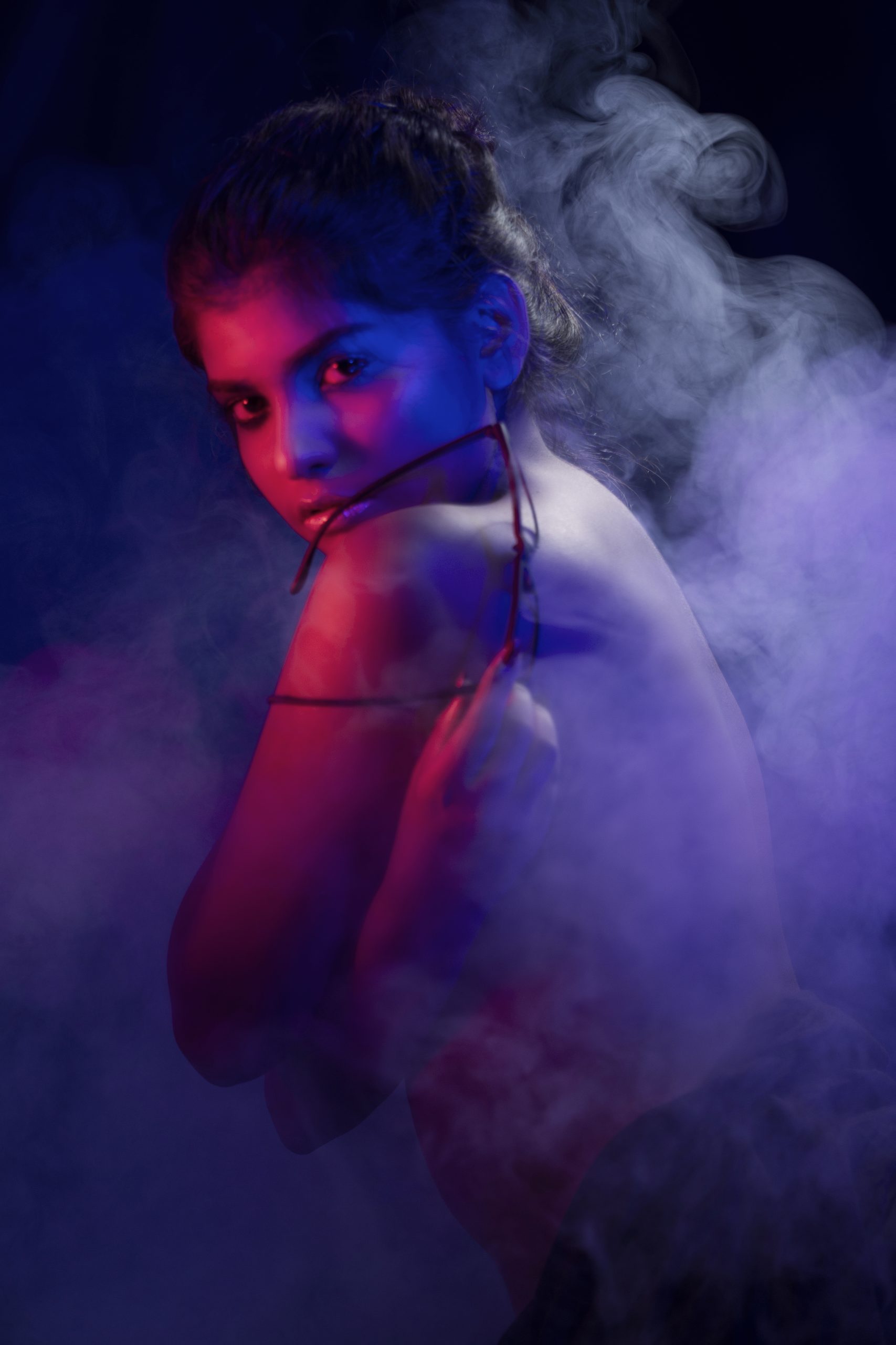 A girl in smoke