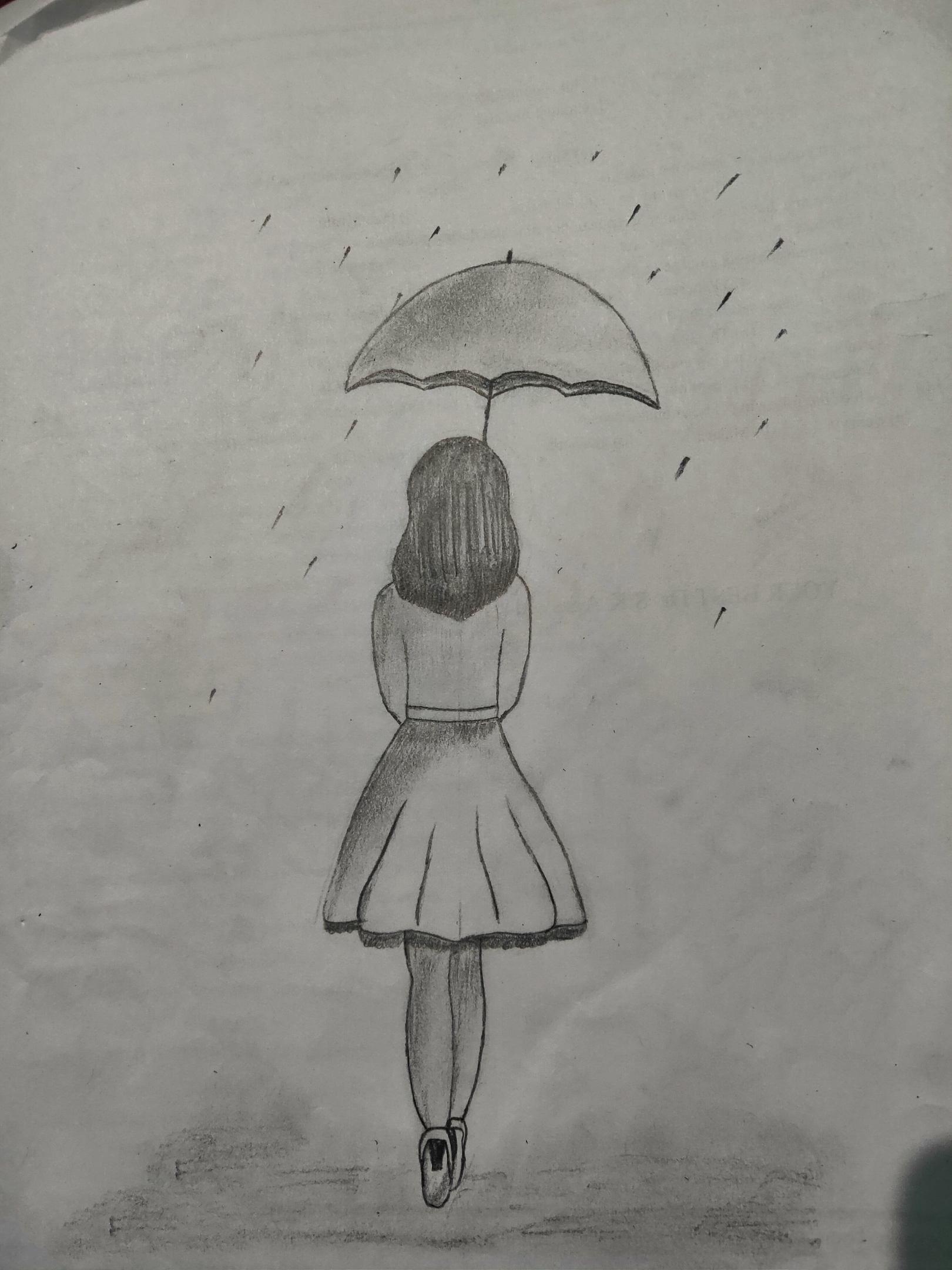 sketch of a girl with umbrella