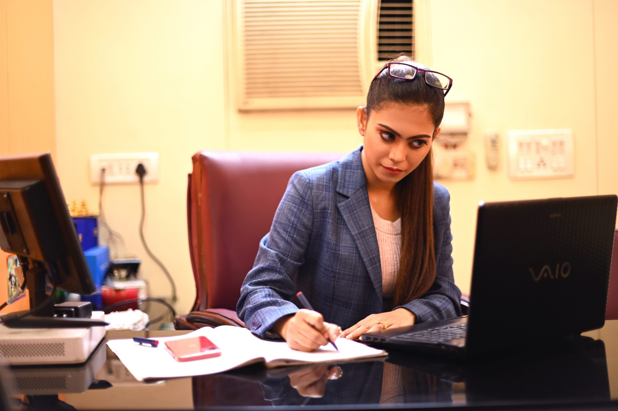 A girl working in office