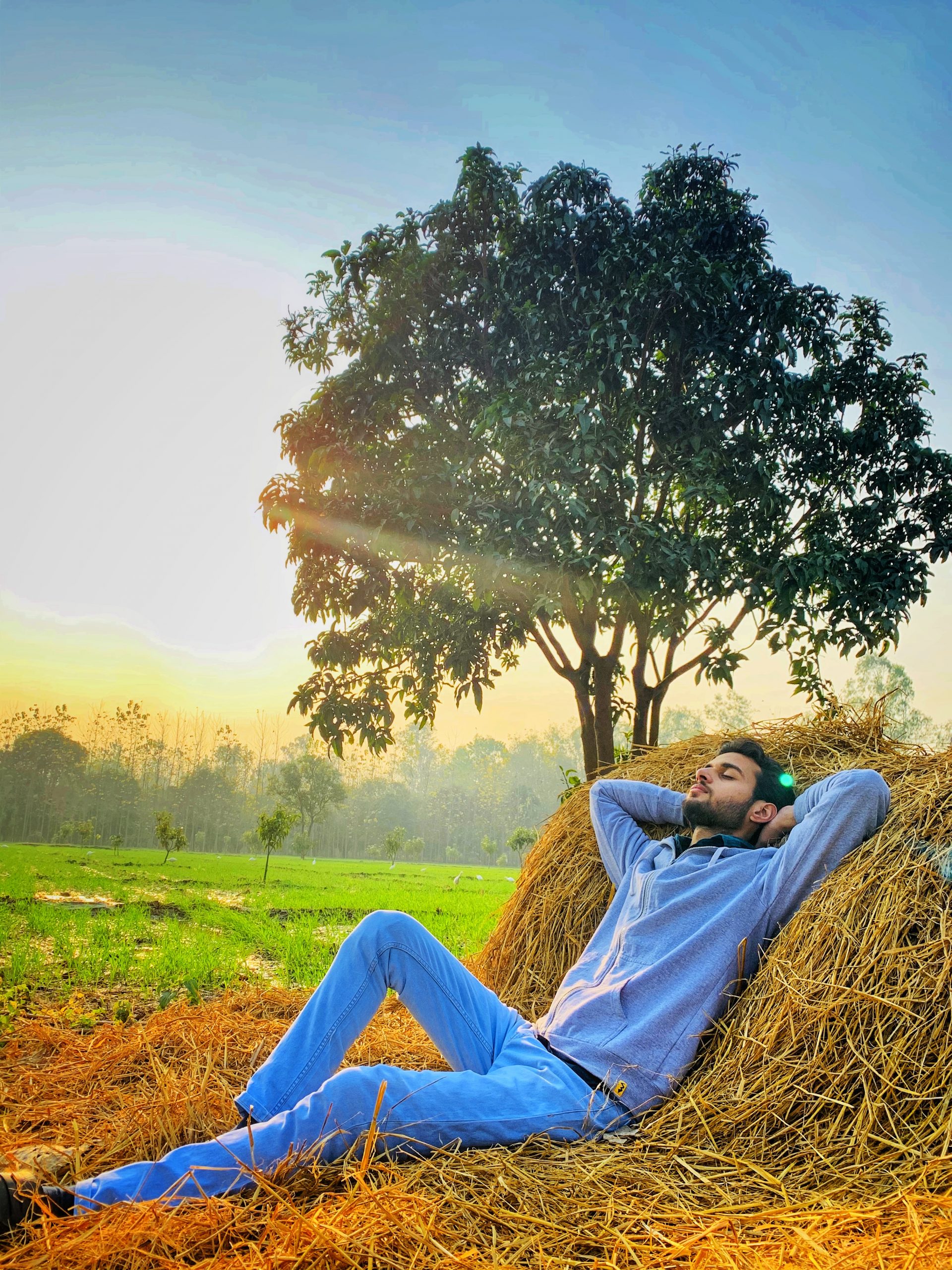 man resting in the field