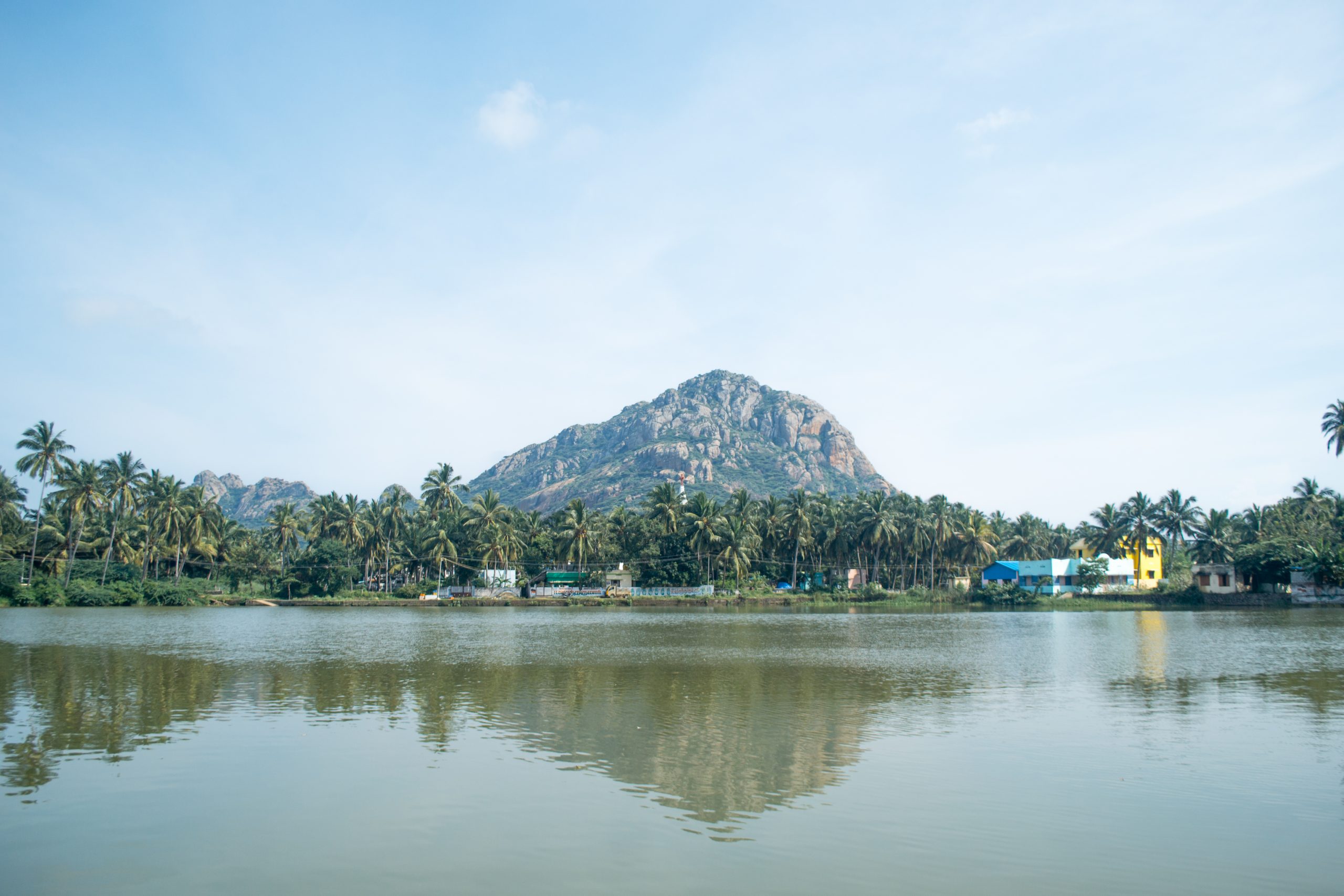 A mountain and pond