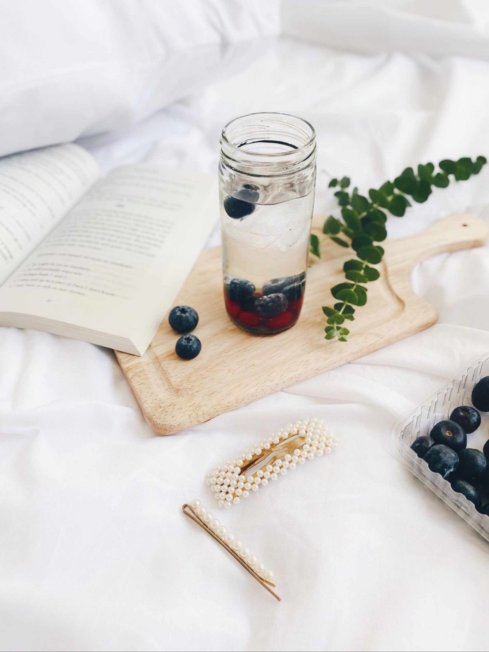 Books and berry flatlay