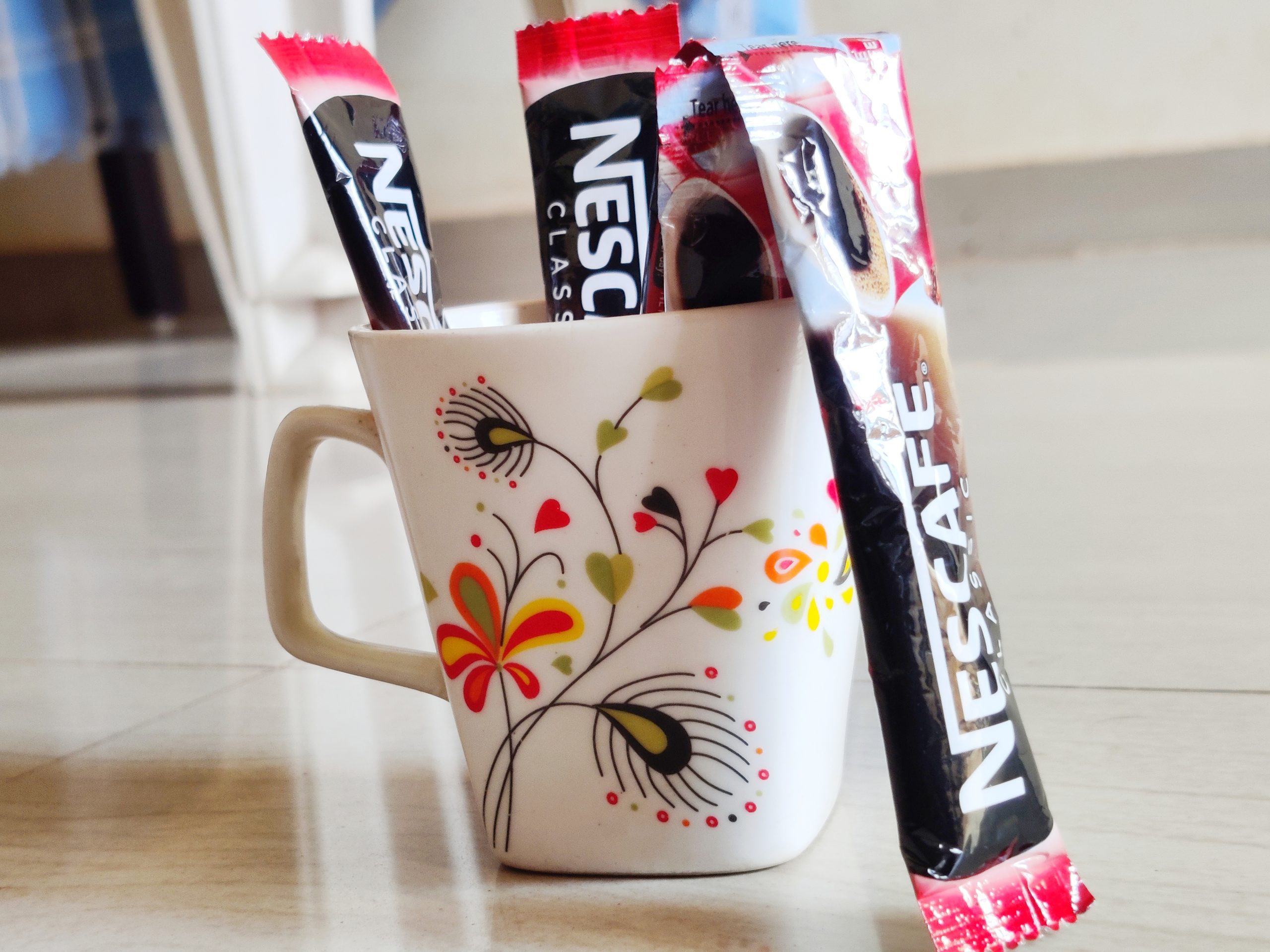 coffee sachets in a mug