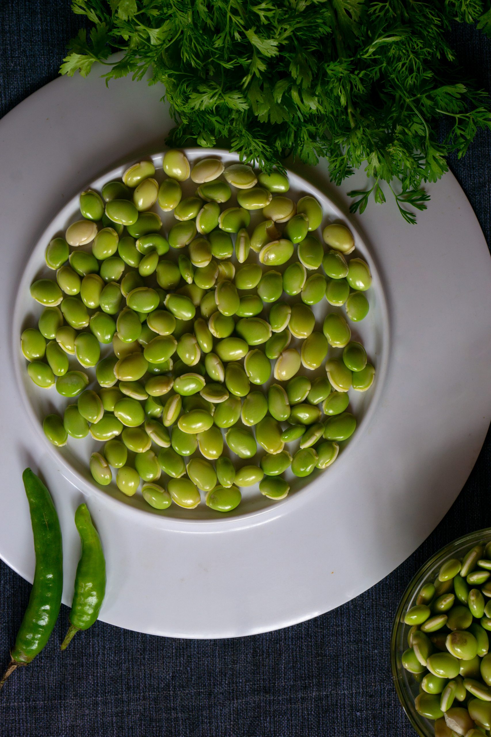 Fresh green lima beans in a plate