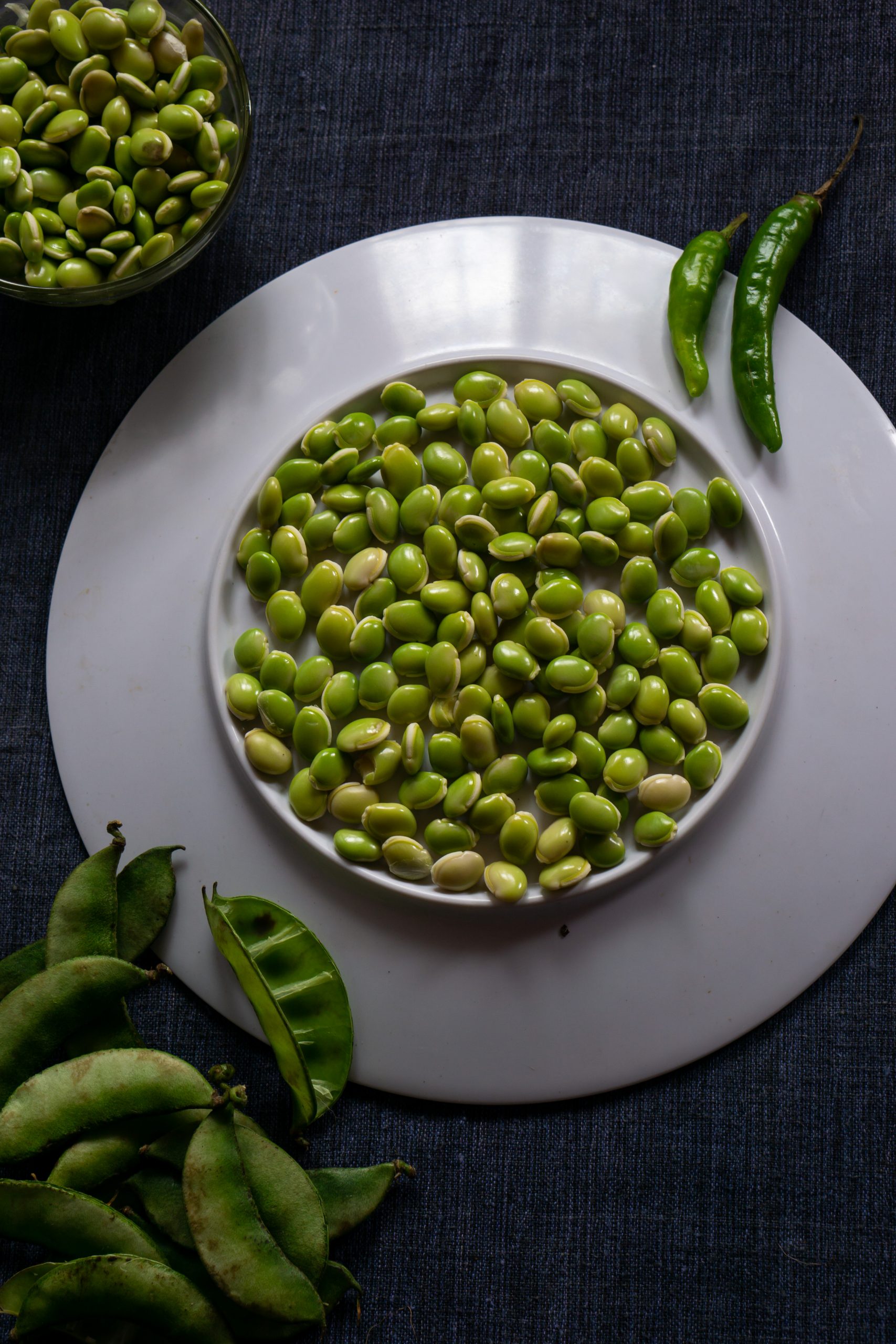 Fresh beans in plate with green chilly