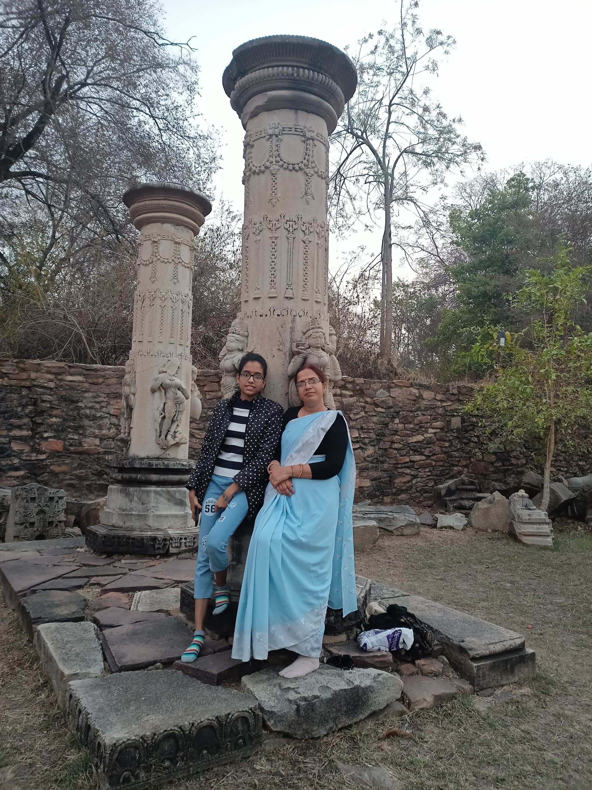 Mother and daughter at a historic place