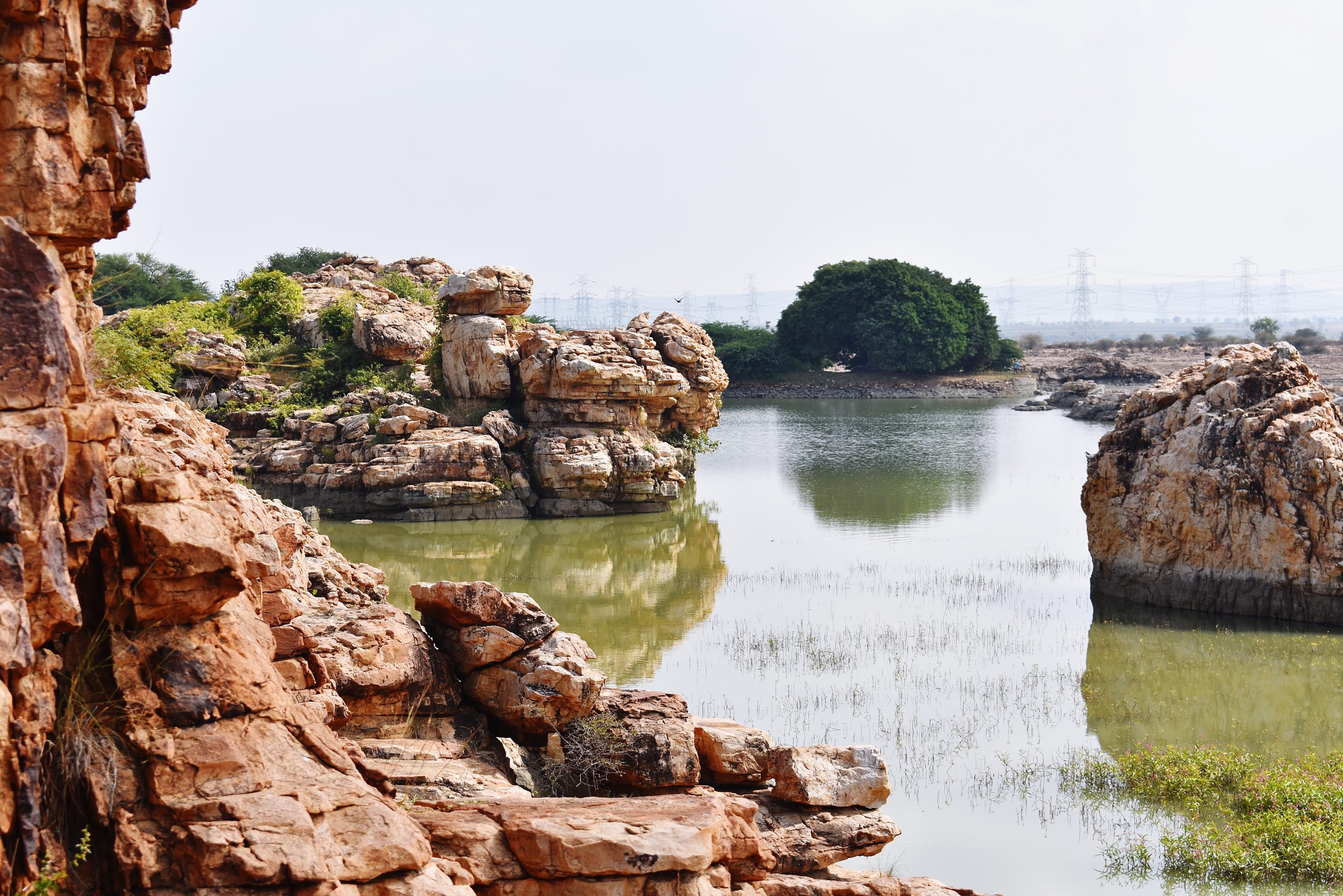 Rocky hills in a lake