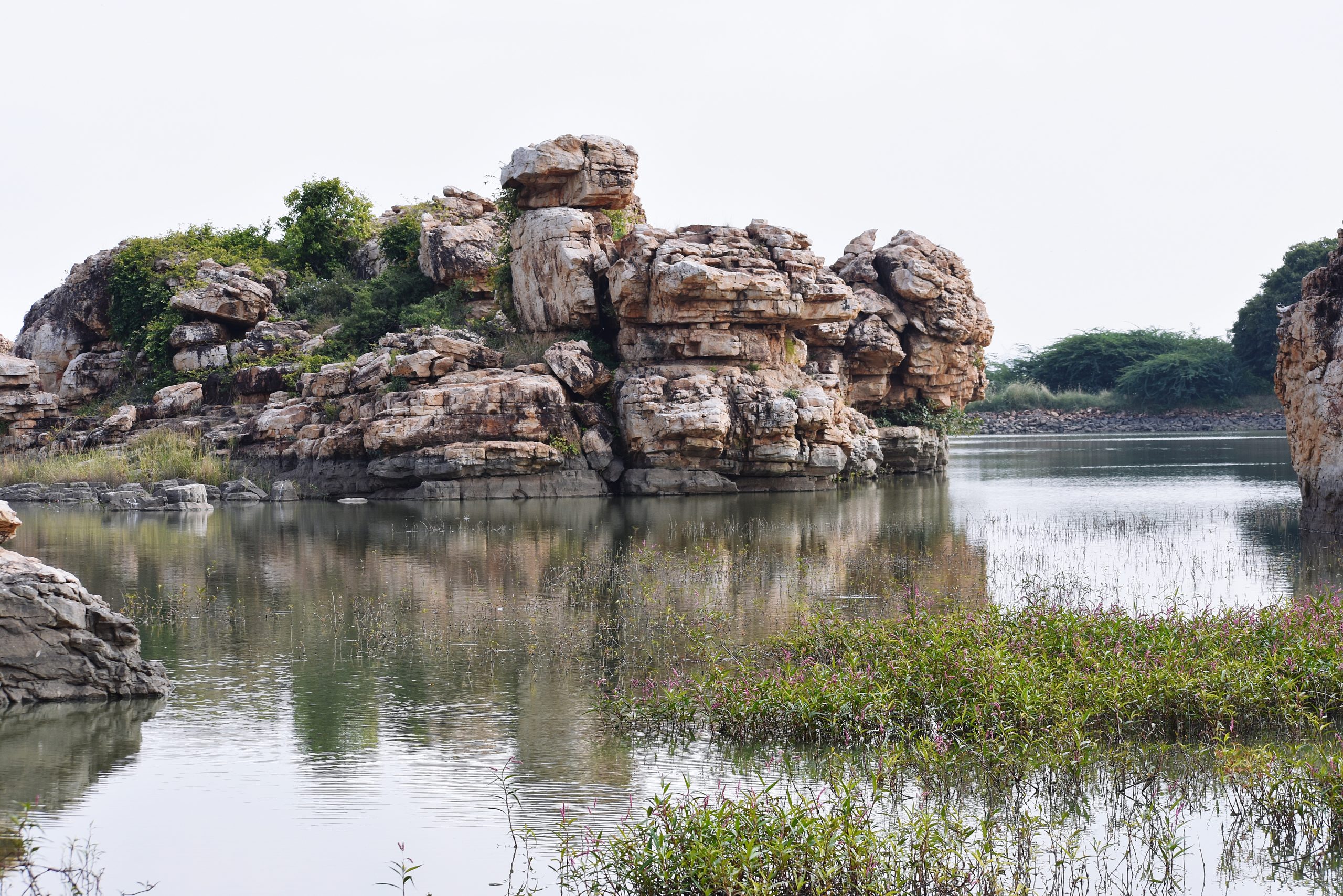 Rocky hills in a lake