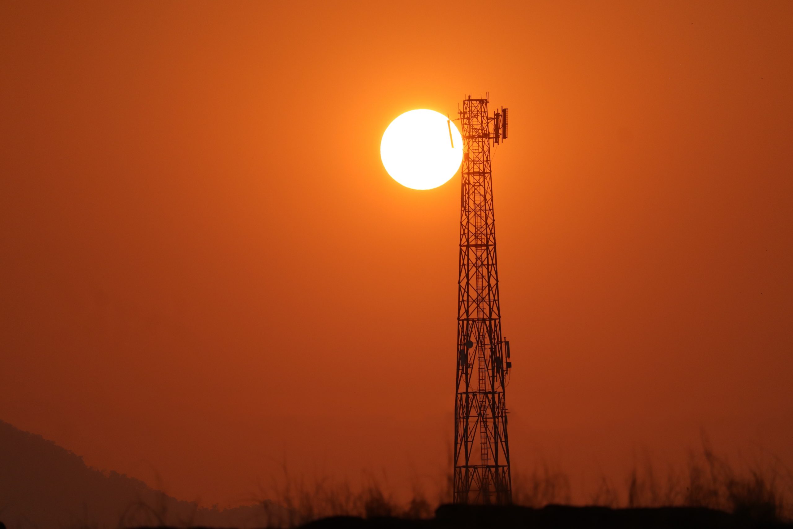 Sunset through a tower