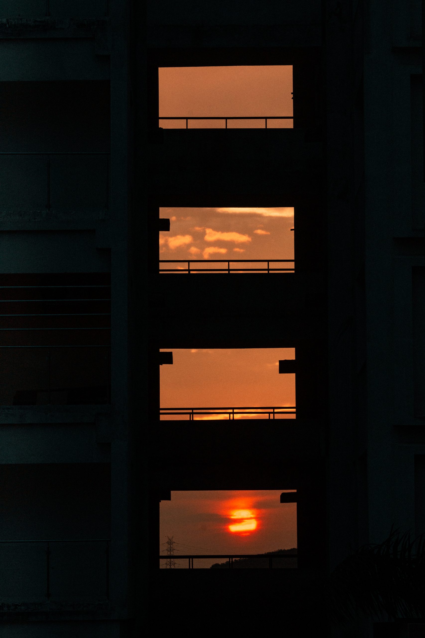 Sunset through the building