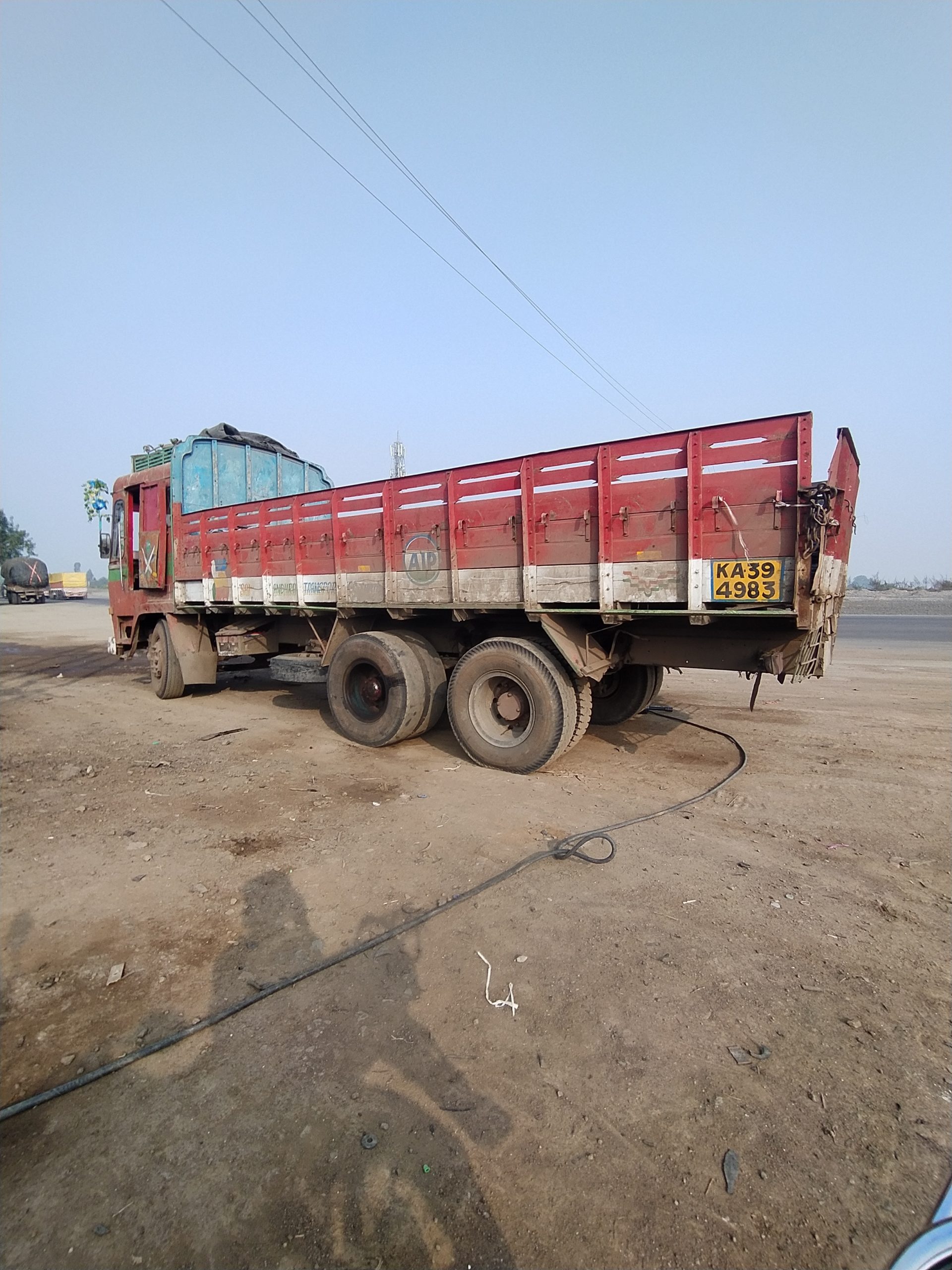 Truck standing on highway