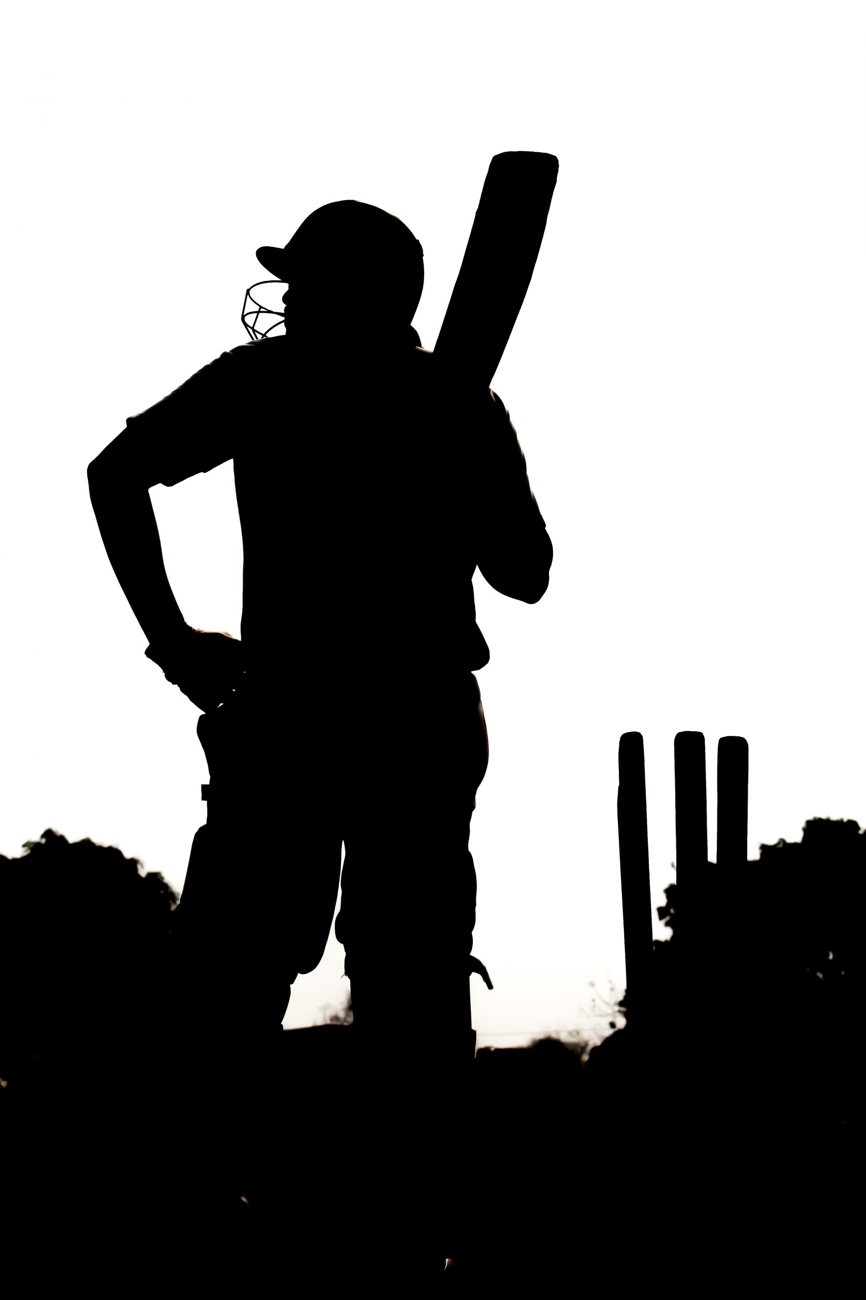 silhouette of a cricketer