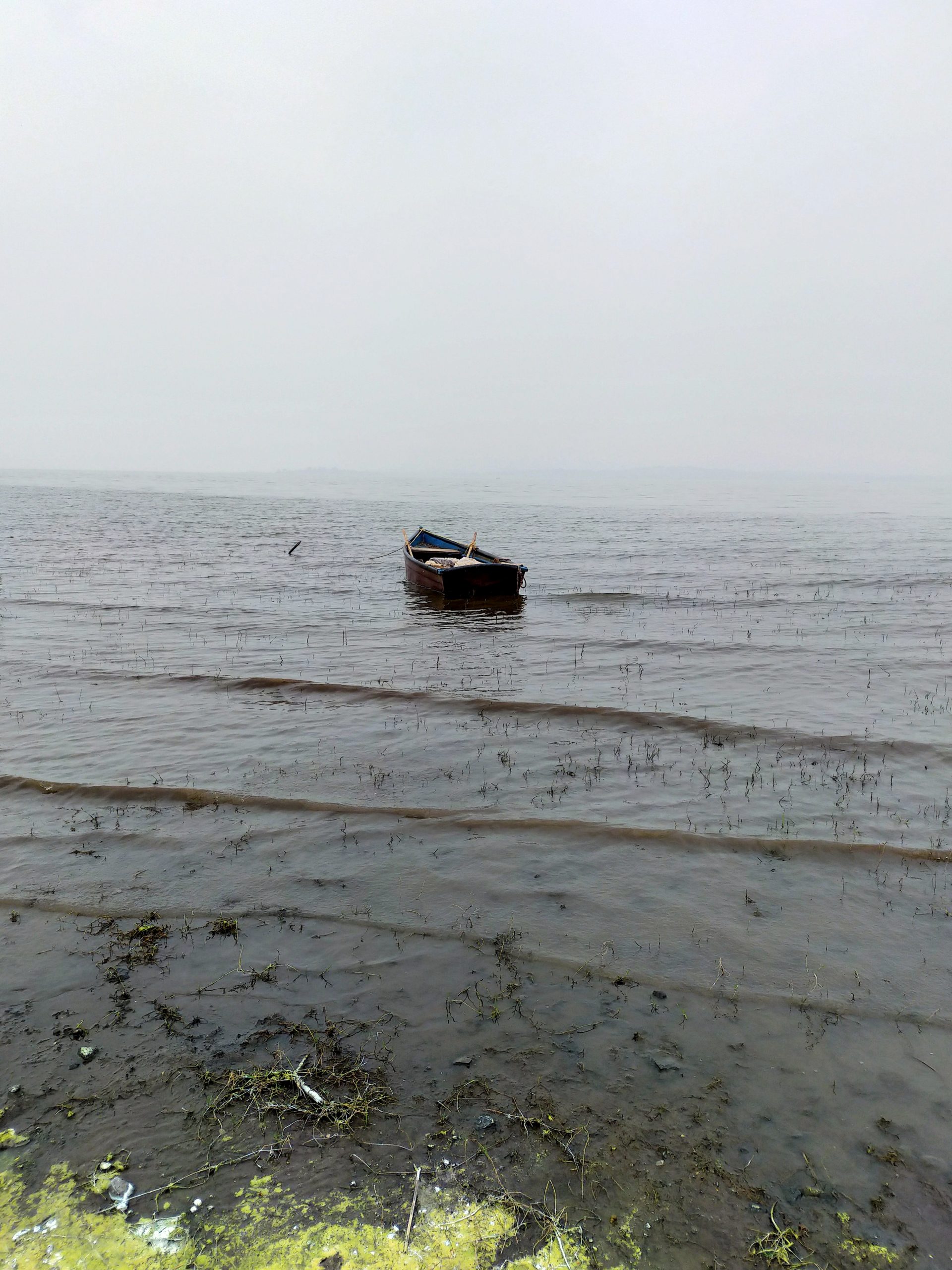 A boat floating in water