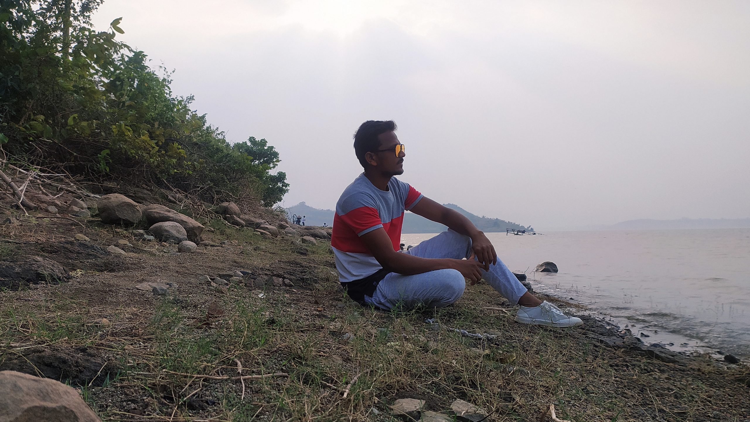 A boy at lake side