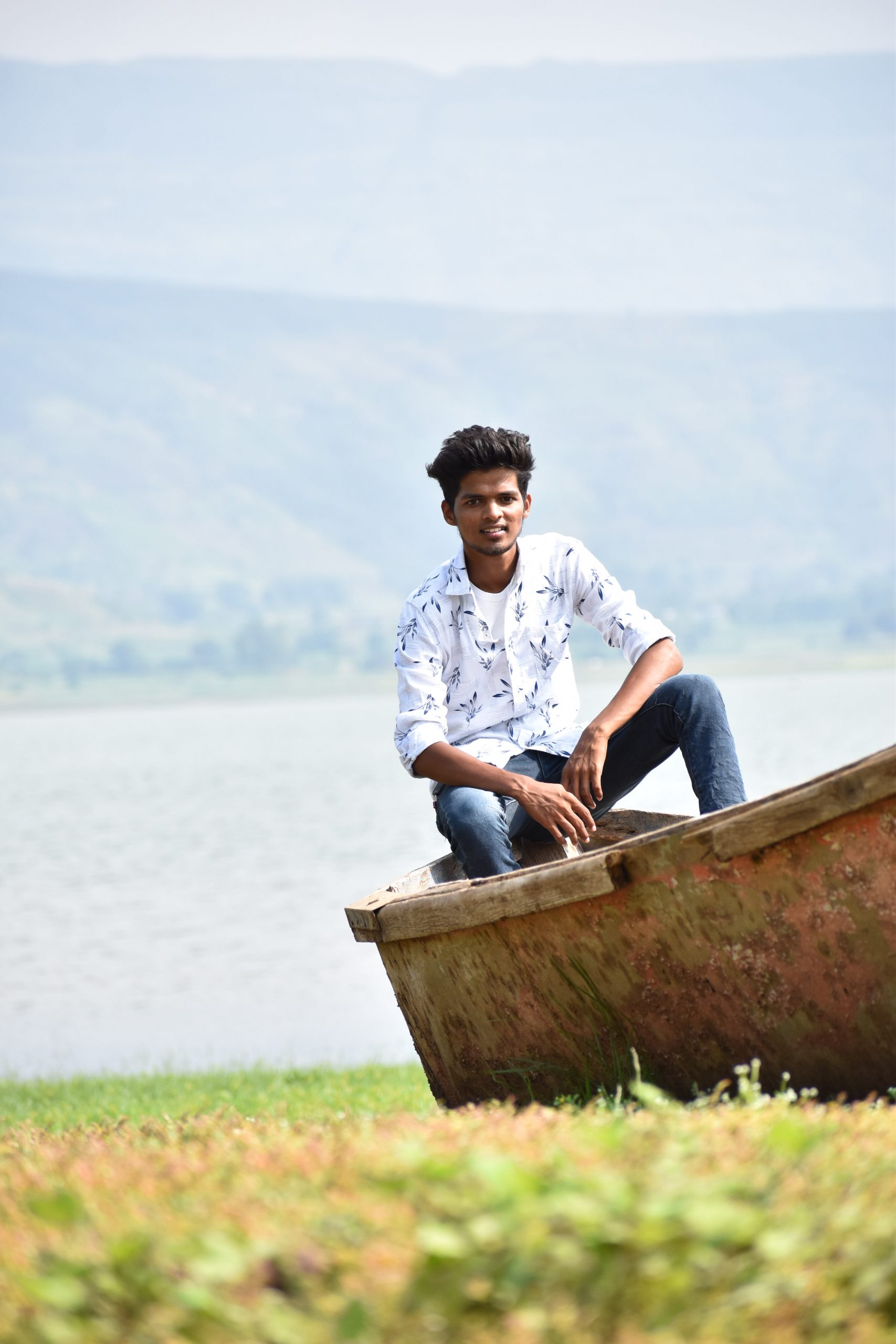 Boy sitting in boat