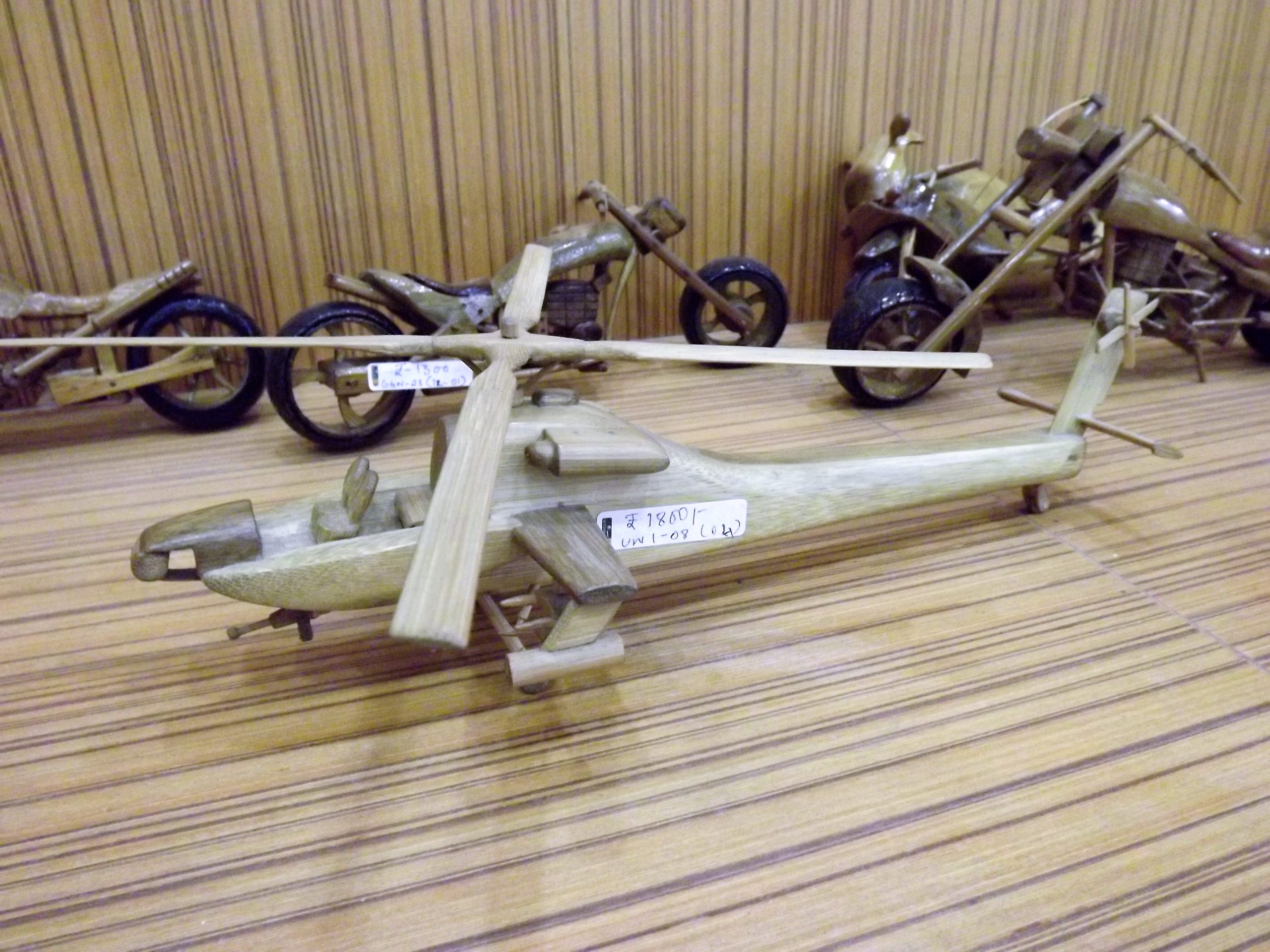 Miniatures of helicopter and bikes