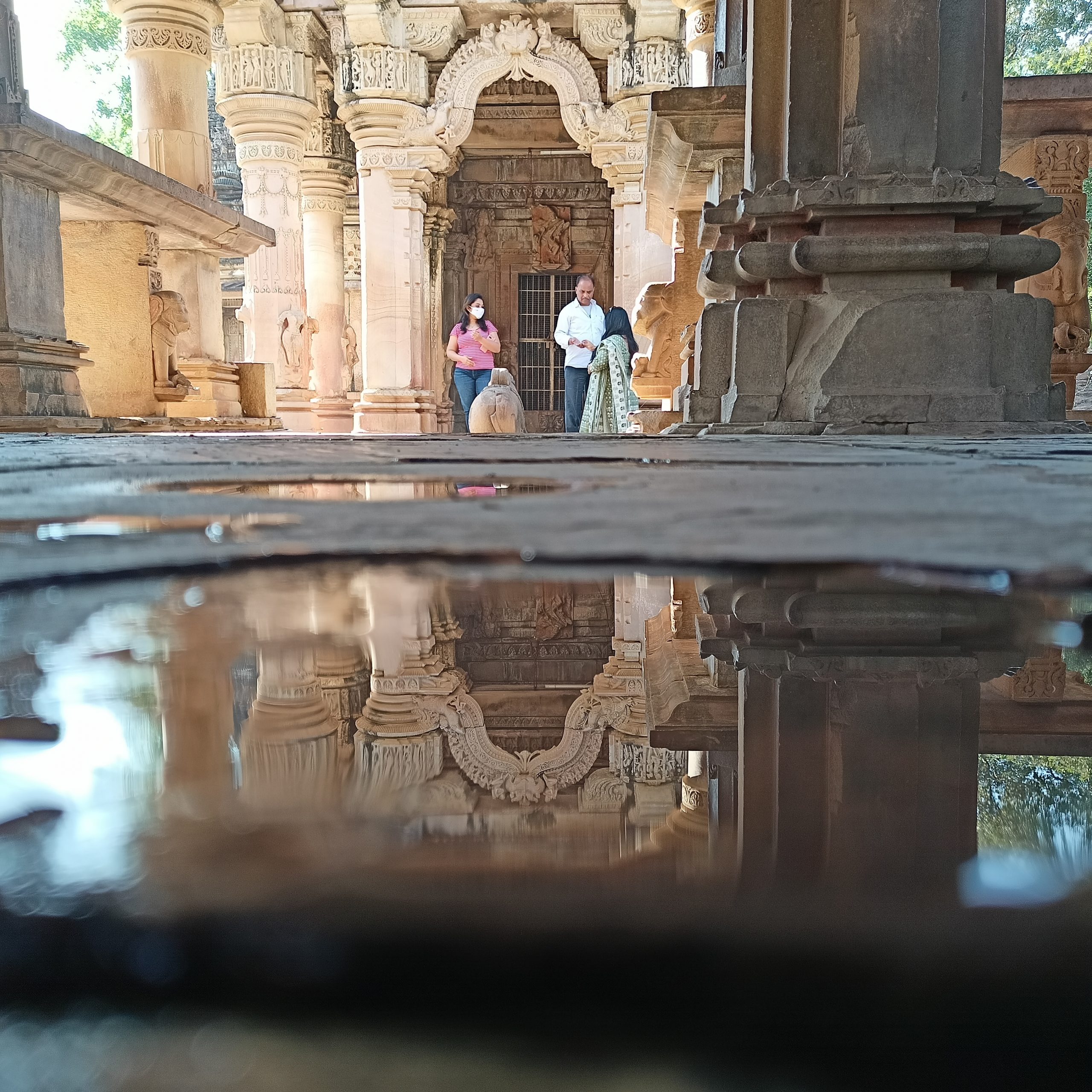 People in a historic temple