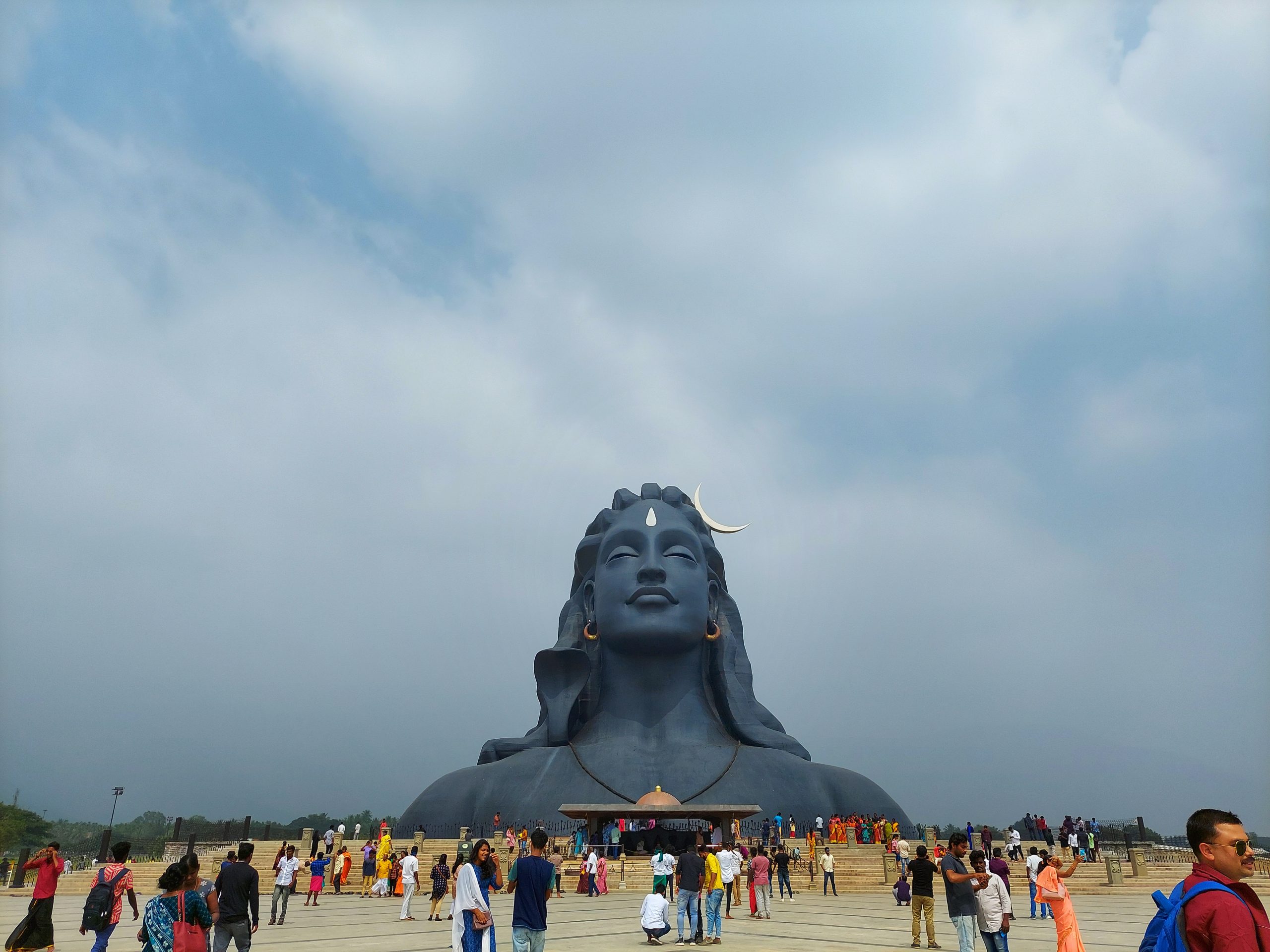 People visiting Adi yogi Lord Shiva Statue