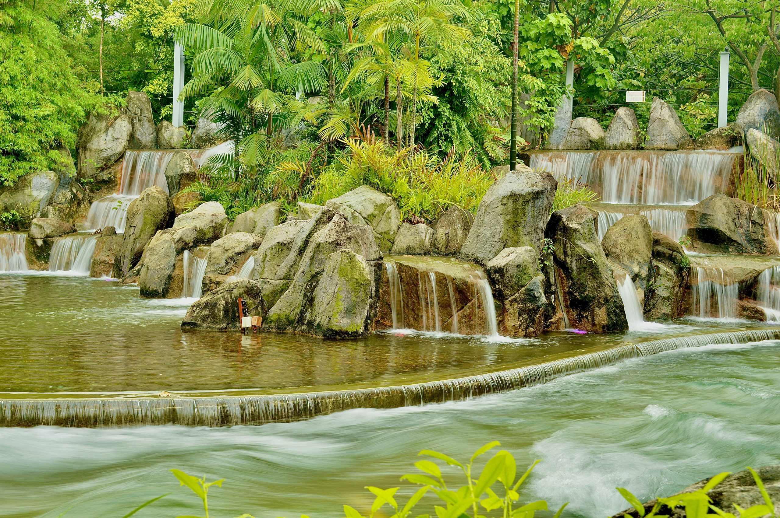 An artificial waterfall in a park