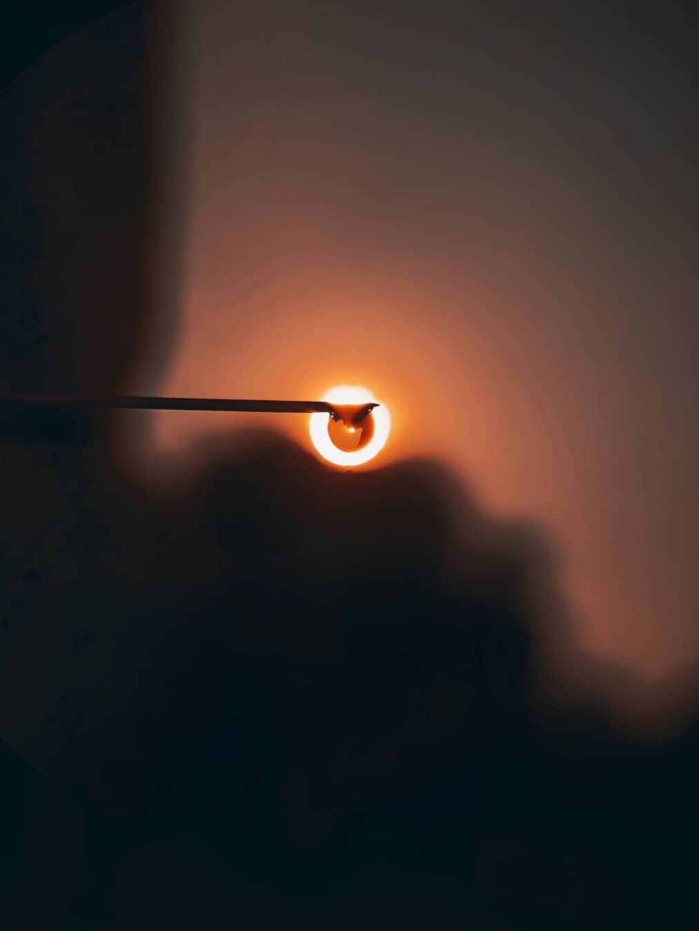 Sunset through a water droplet