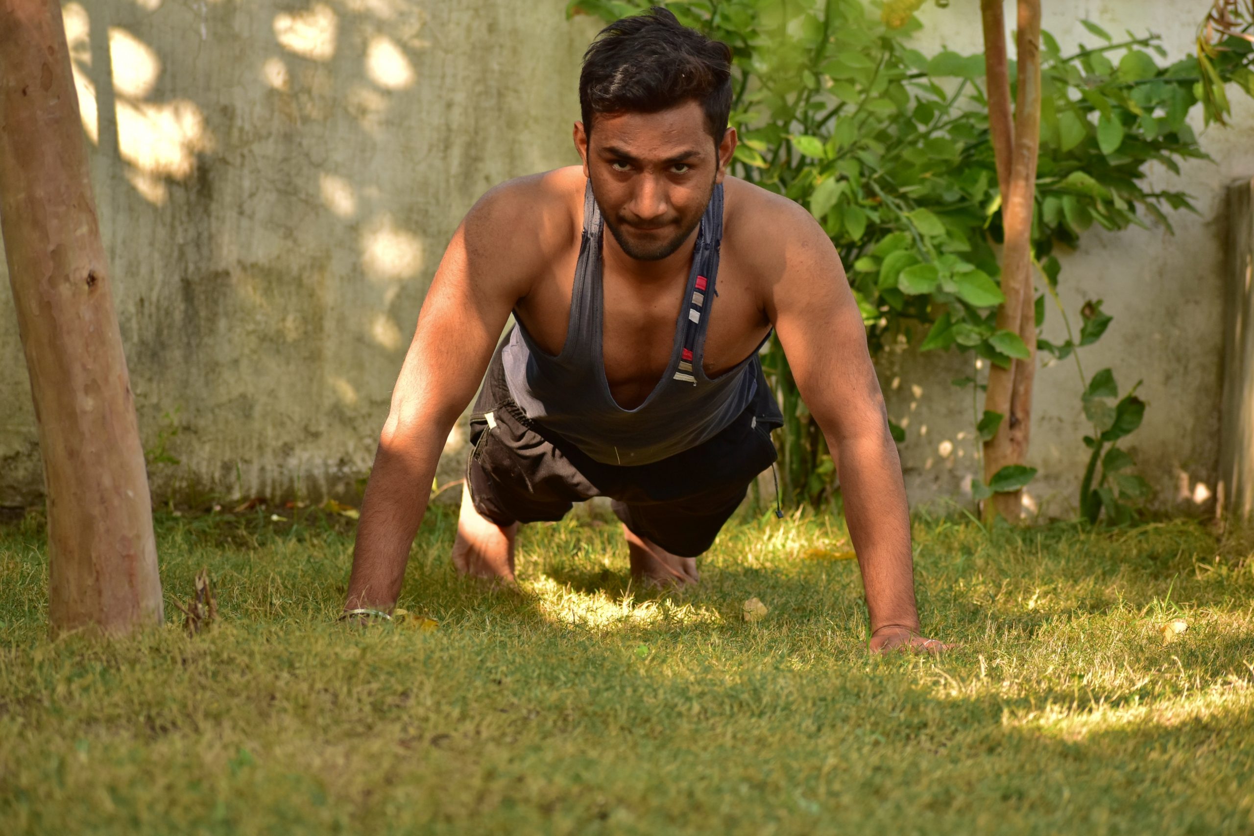 A man practicing pushup exercise