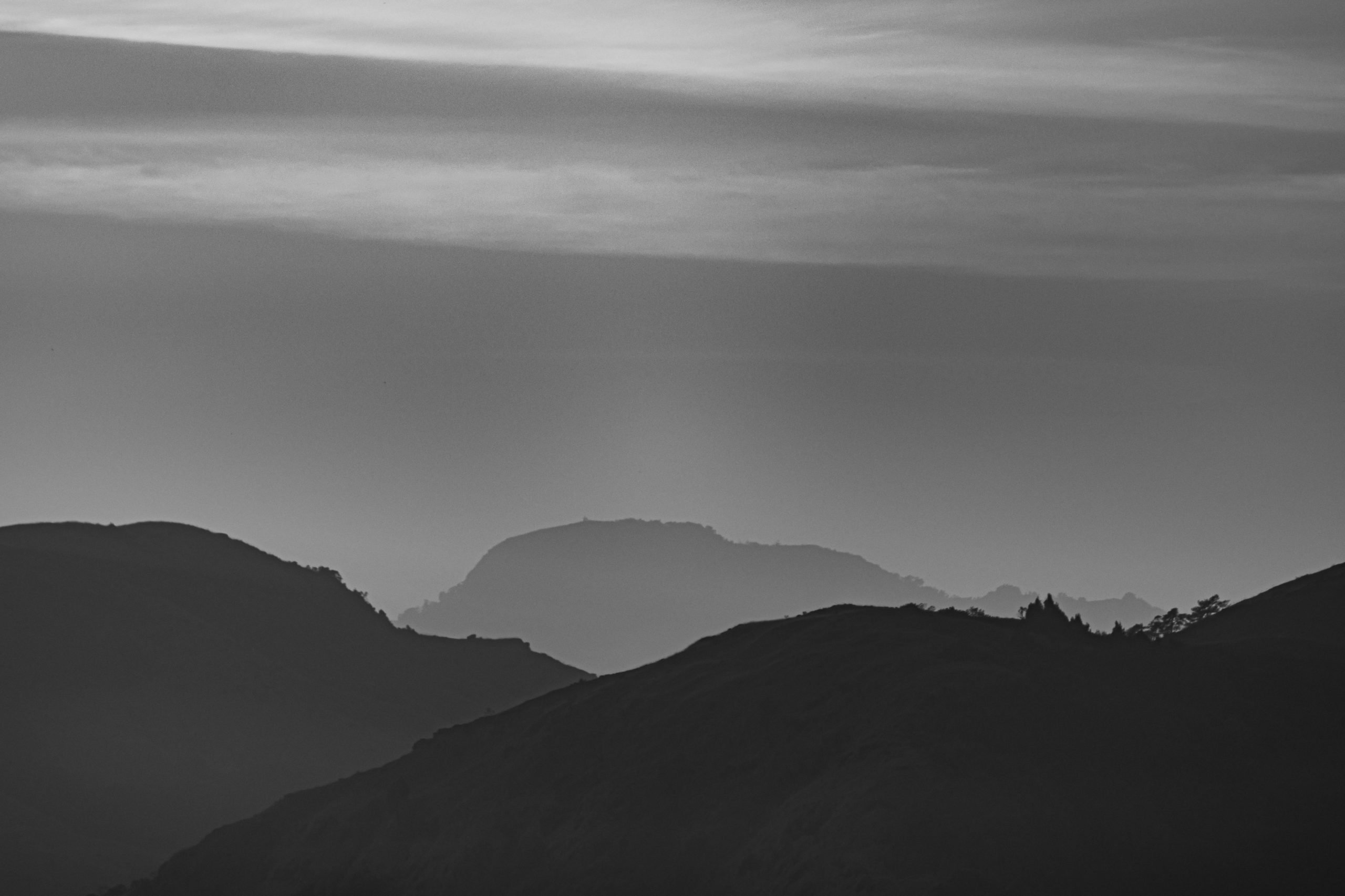Black and white landscape of mountains