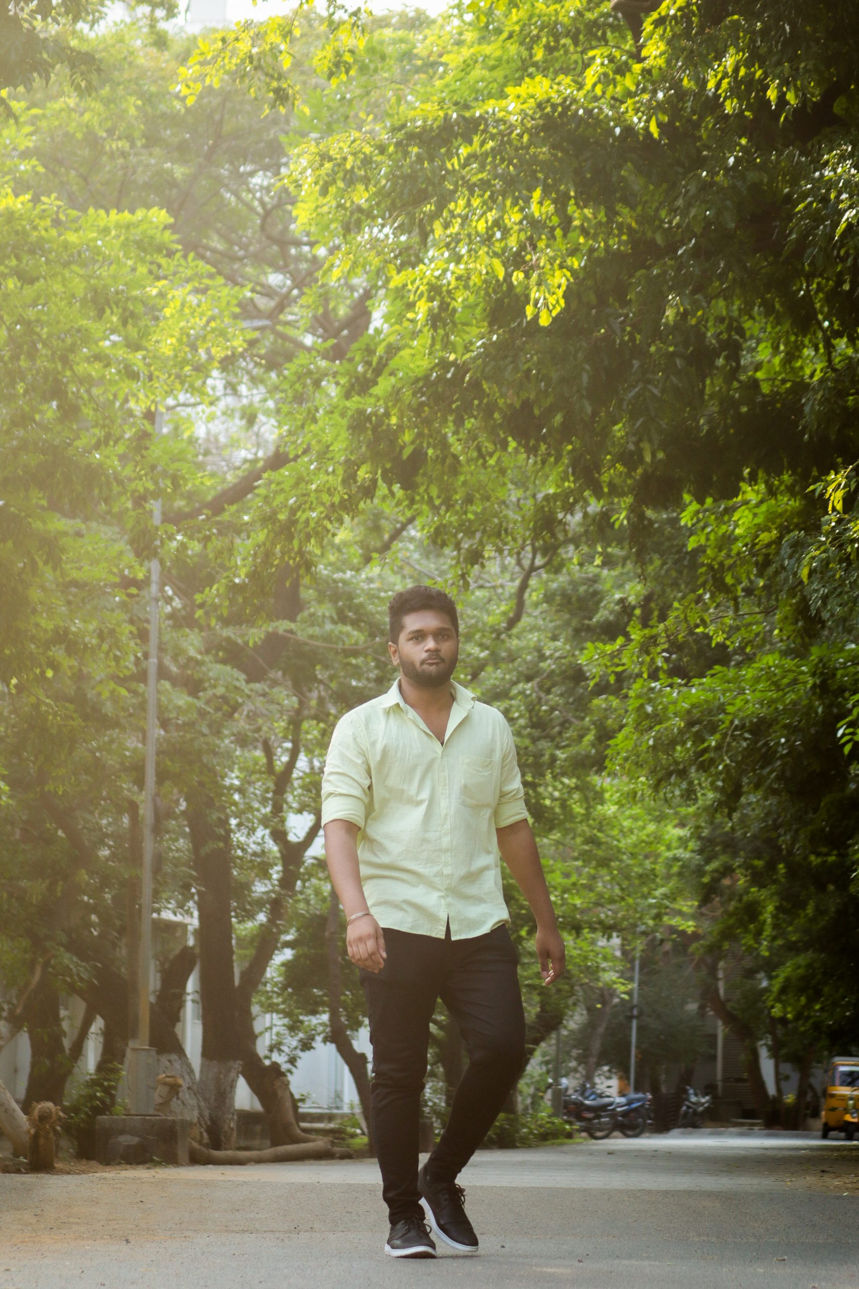 Boy posing on the road