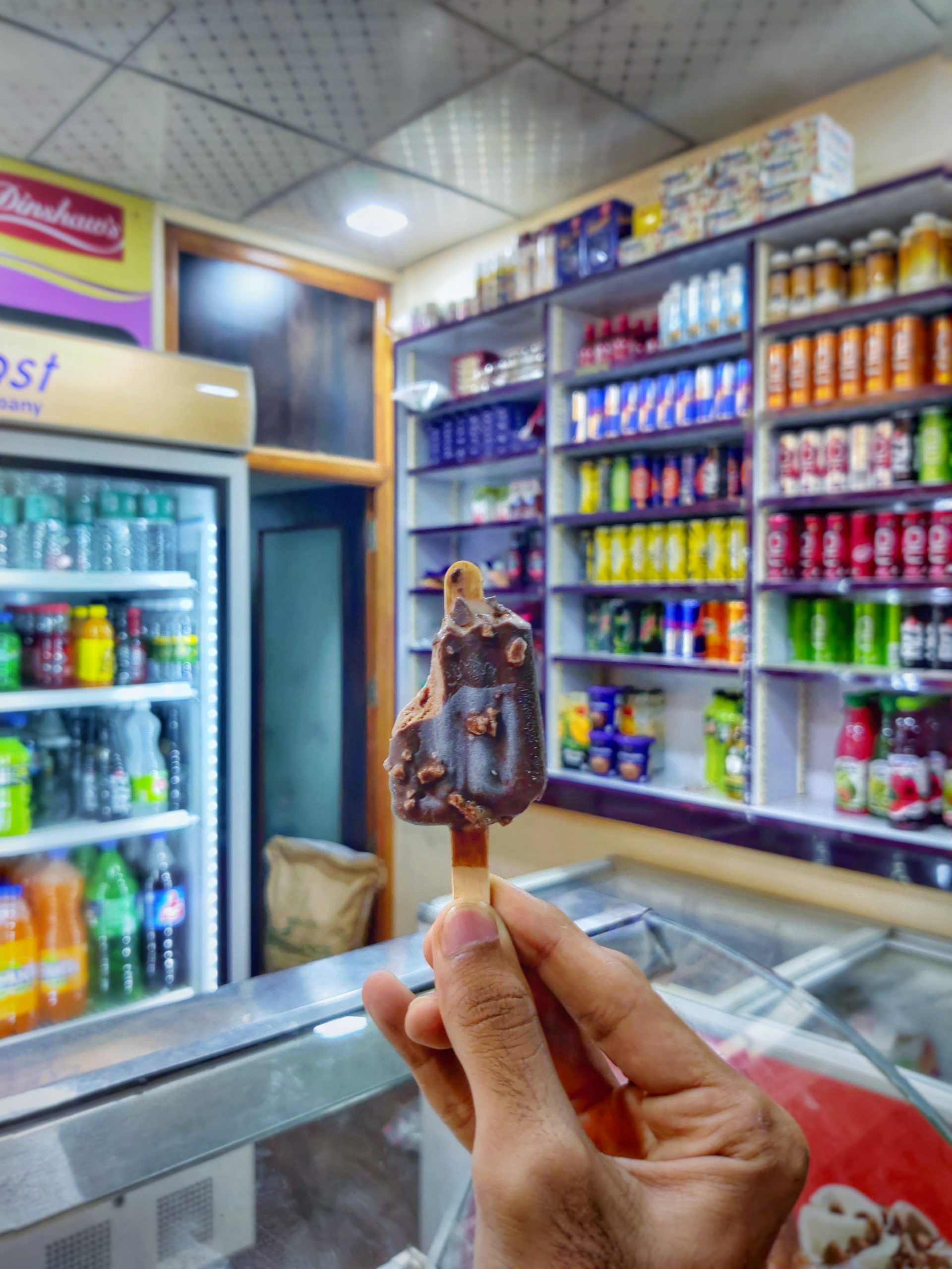 Chocolate ice cream in ice cream parlor