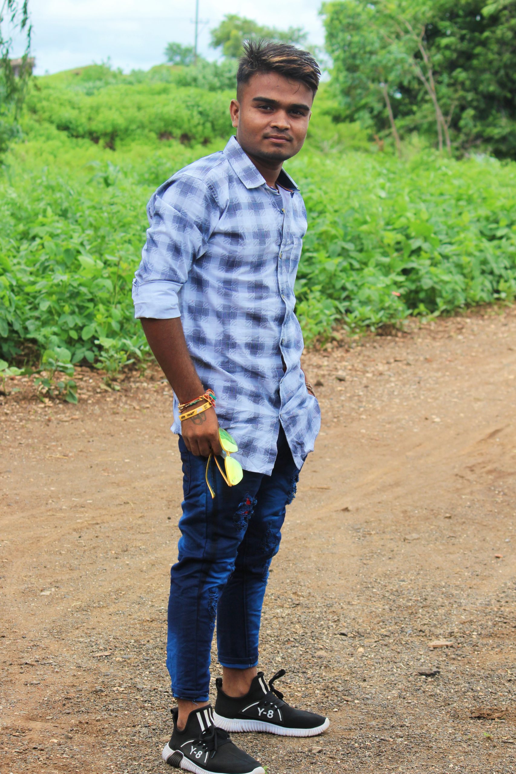 Model posing in the forest