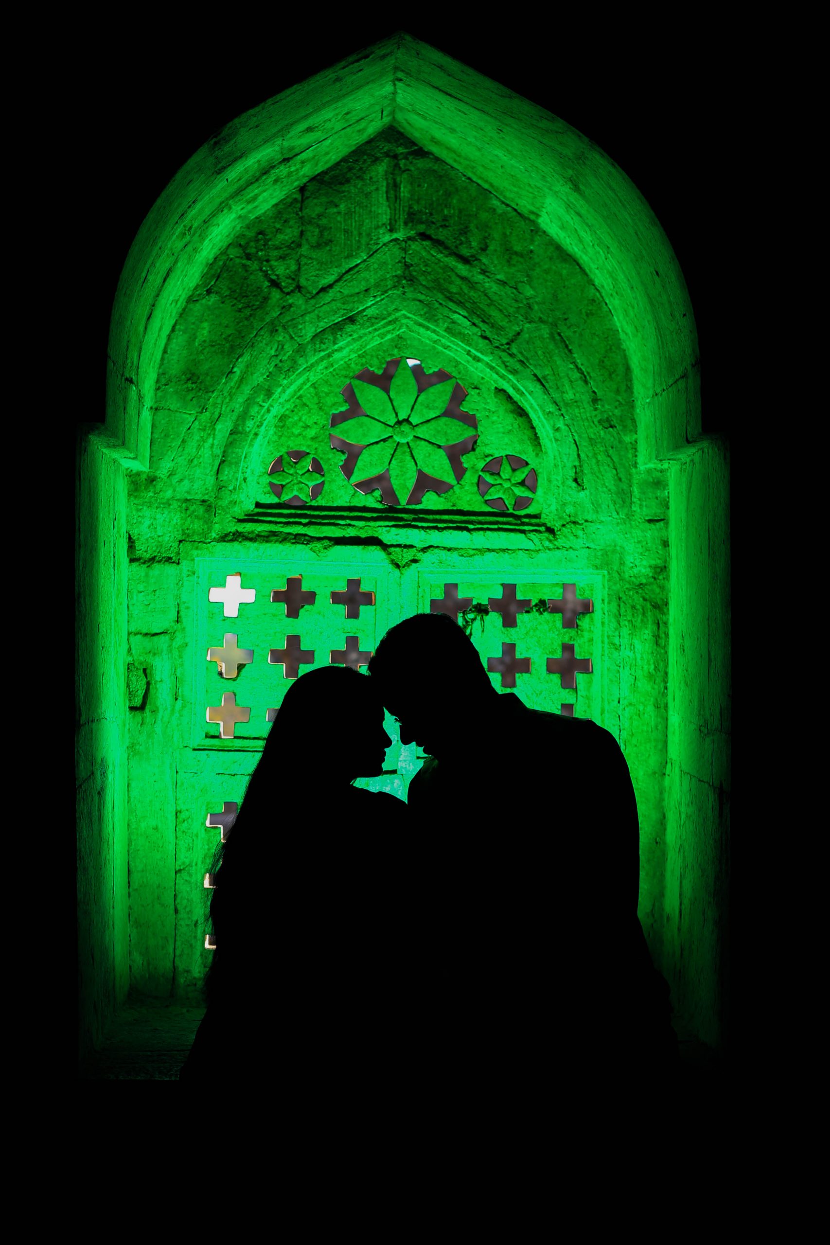 Couple in green light