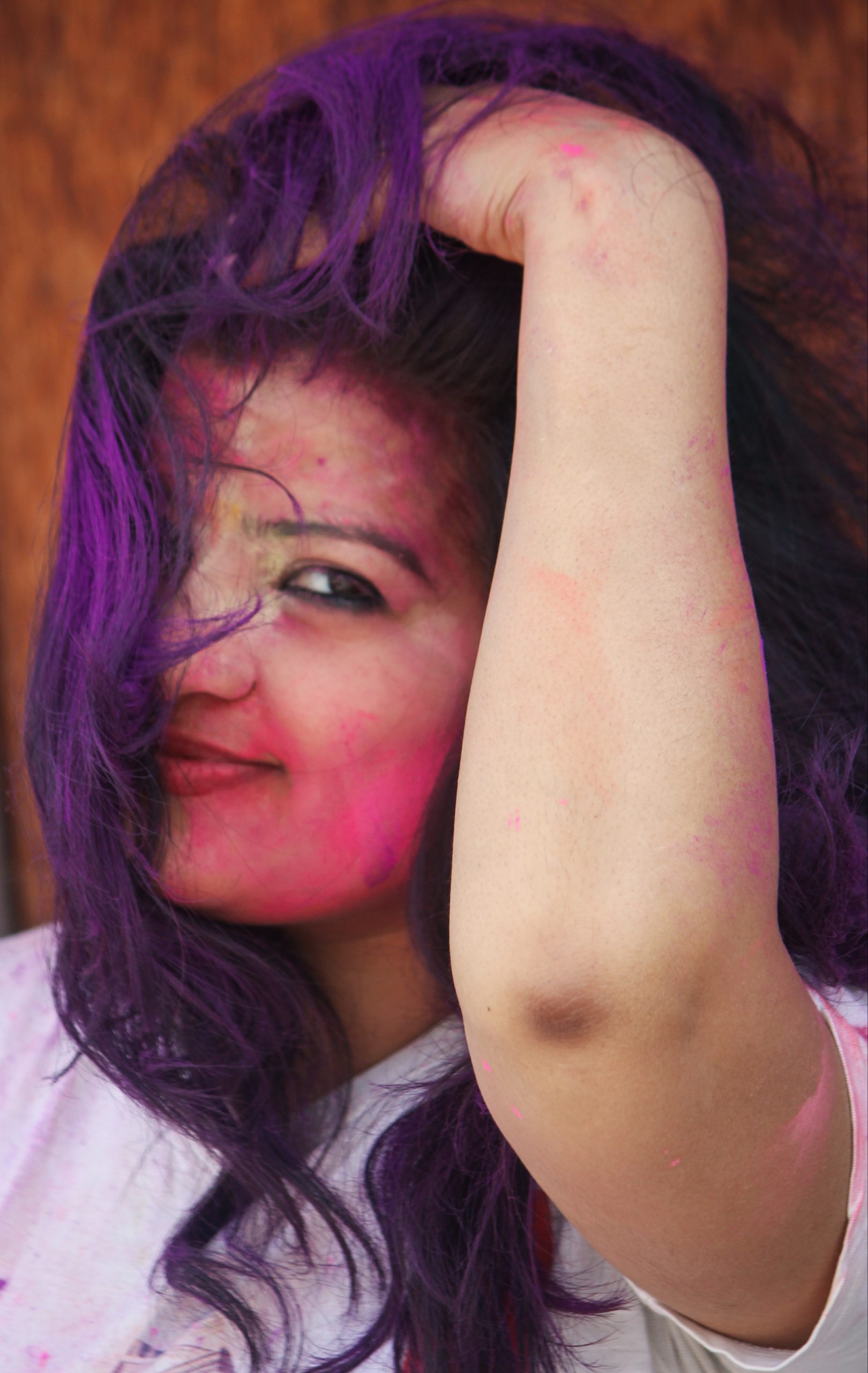 A happy girl during holi festival