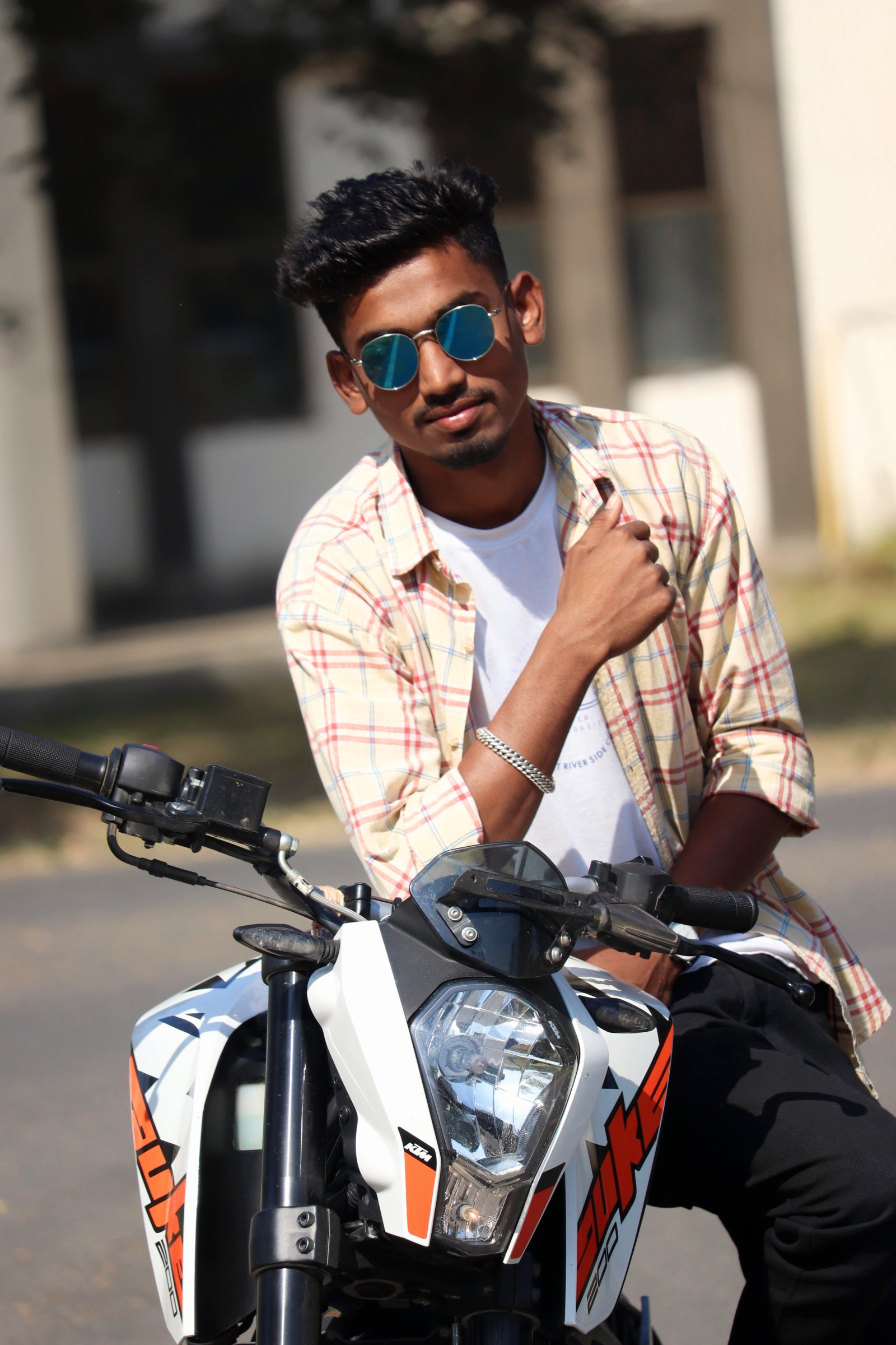 A male model on a bike