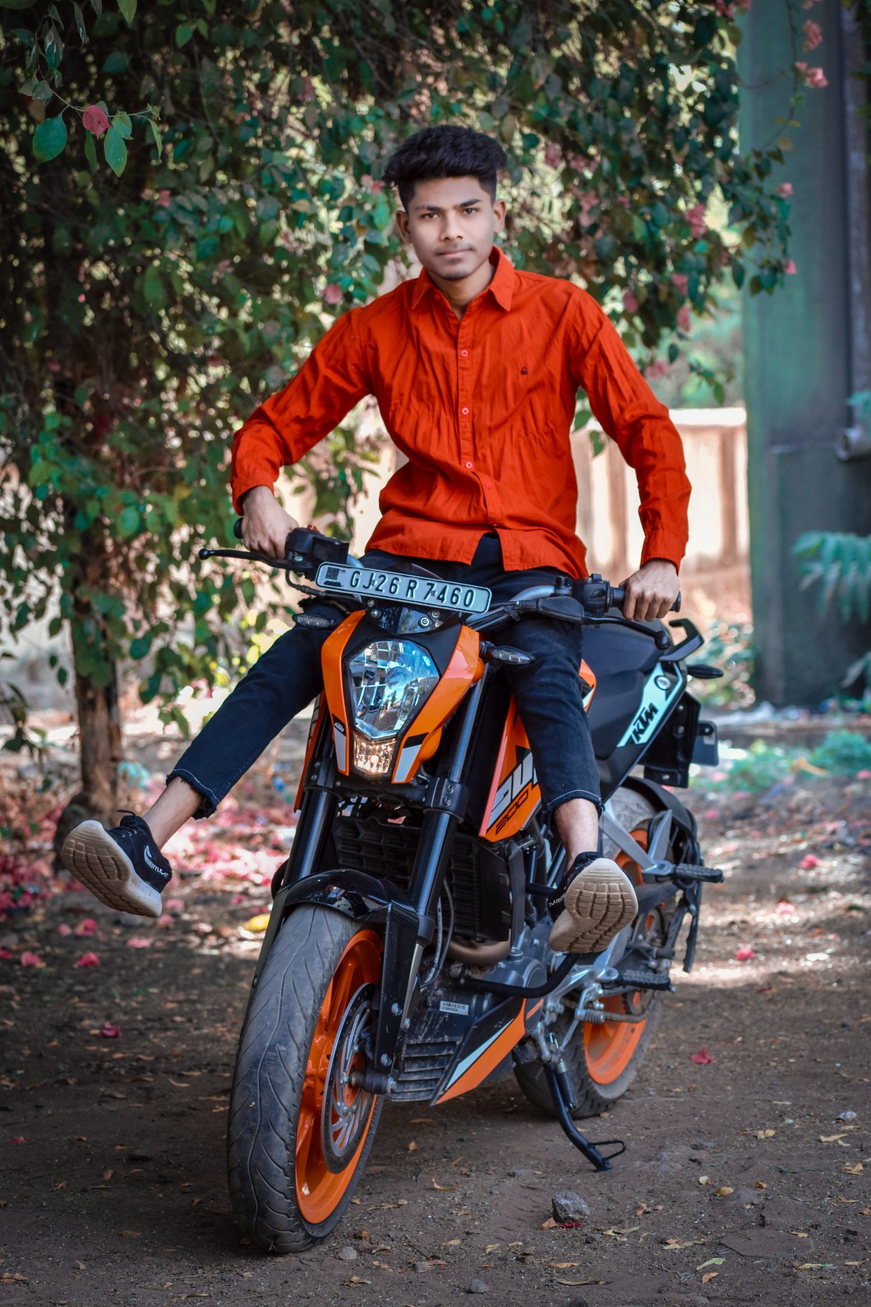 Boy posing on KTM bike