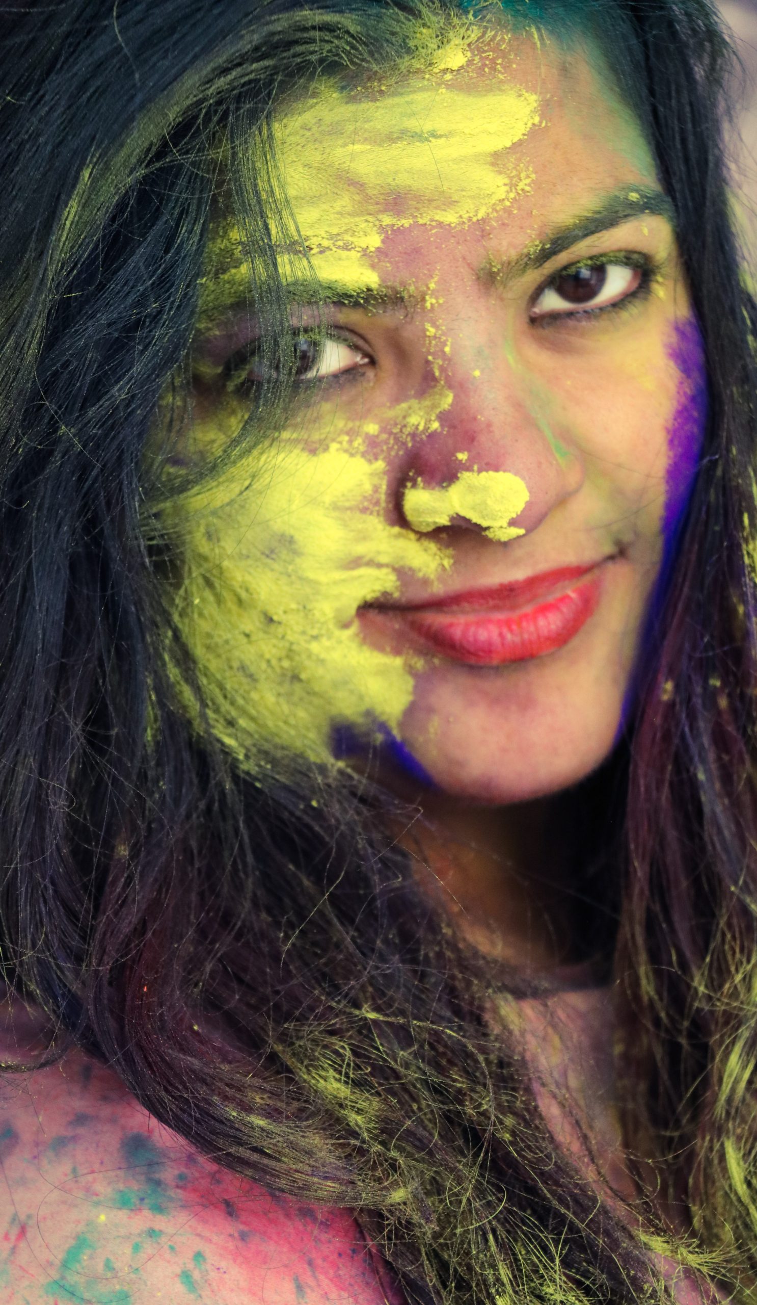 Holi colors on Girl's face